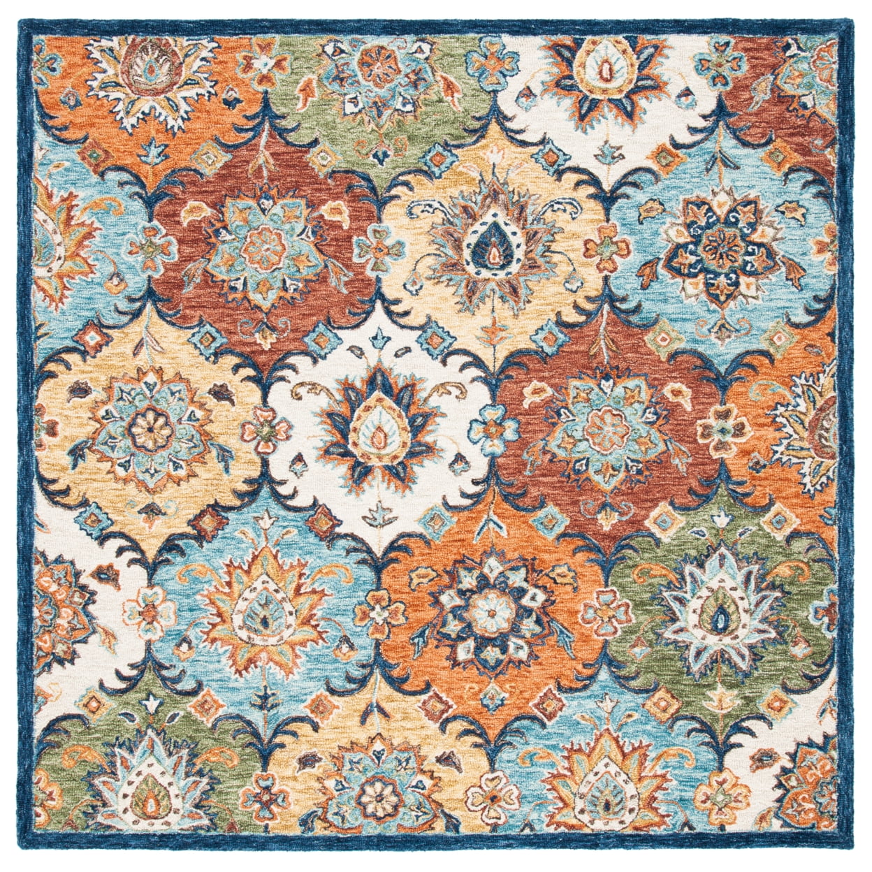 Elegant Heritage Square Tufted Blue Wool Area Rug - 6'