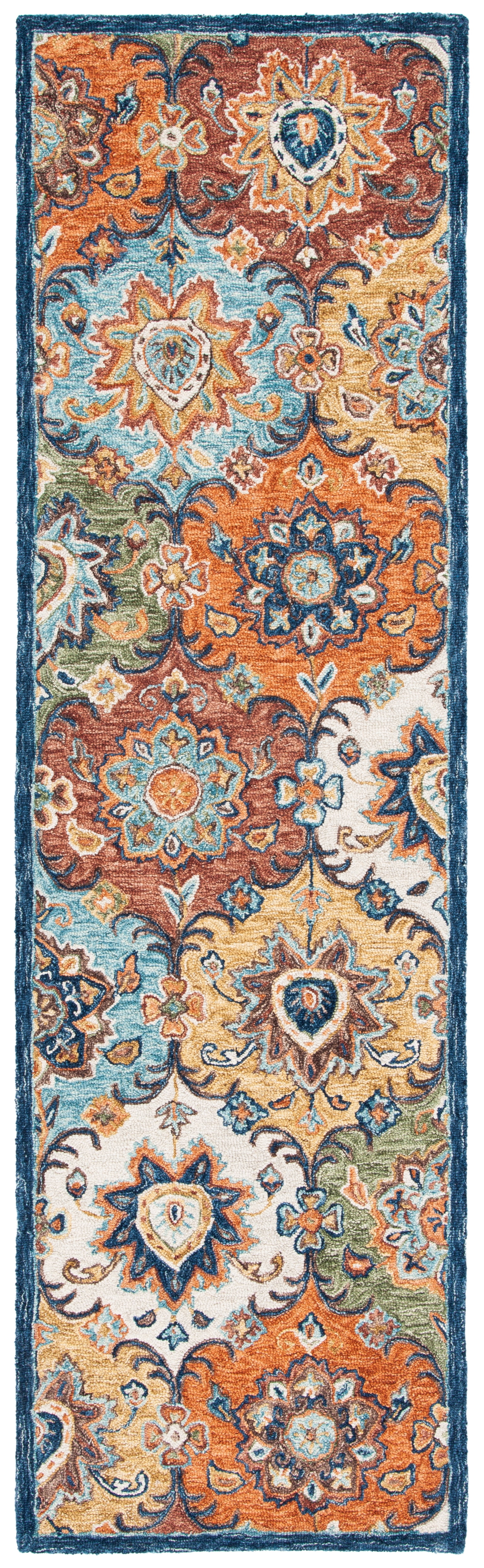 Heritage Blue and Rust Hand-Tufted Wool Runner Rug