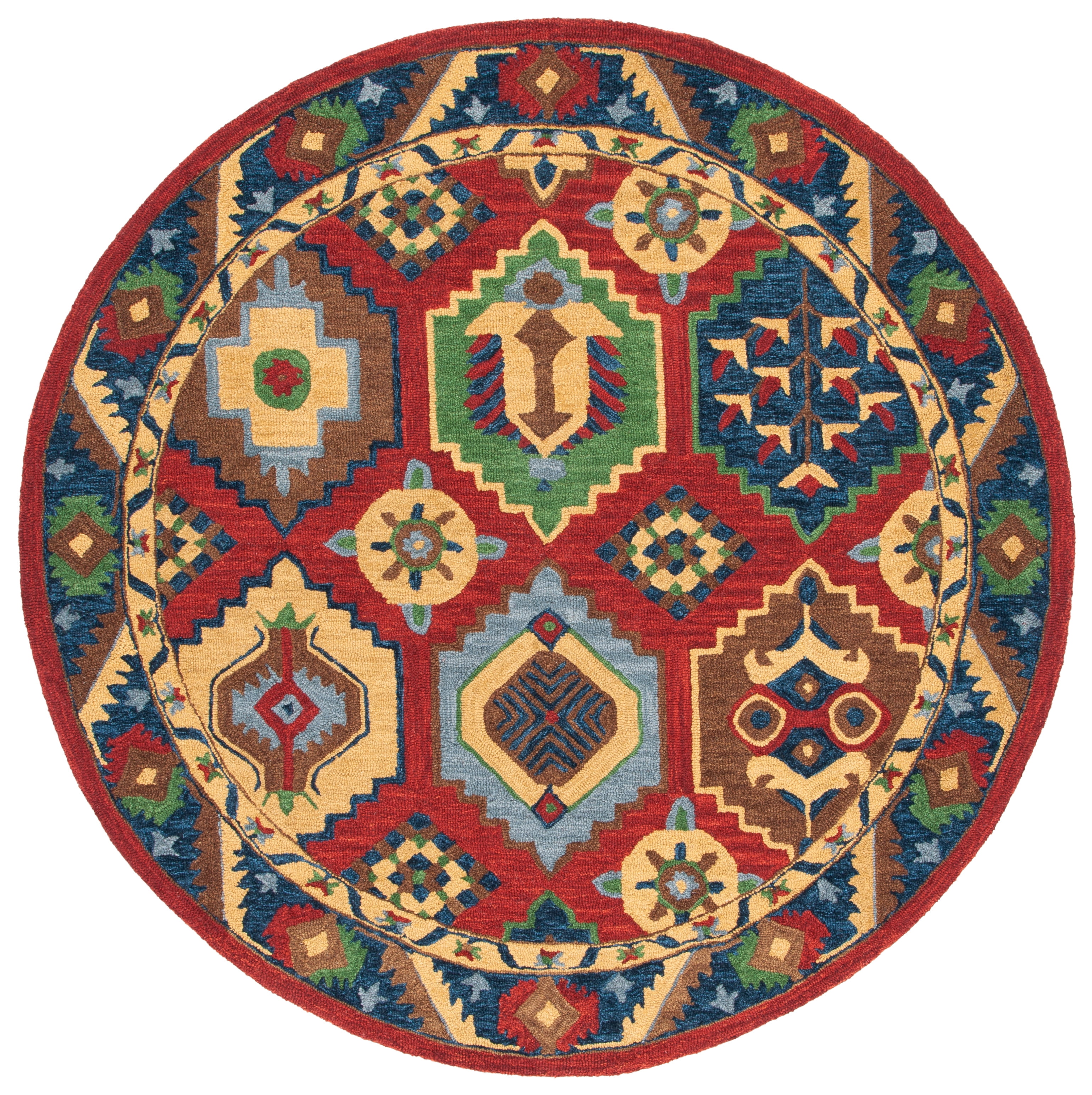 SAFAVIEH Heritage Fion Tribal Wool Area Rug, Red/Gold, 6' x 6' Round