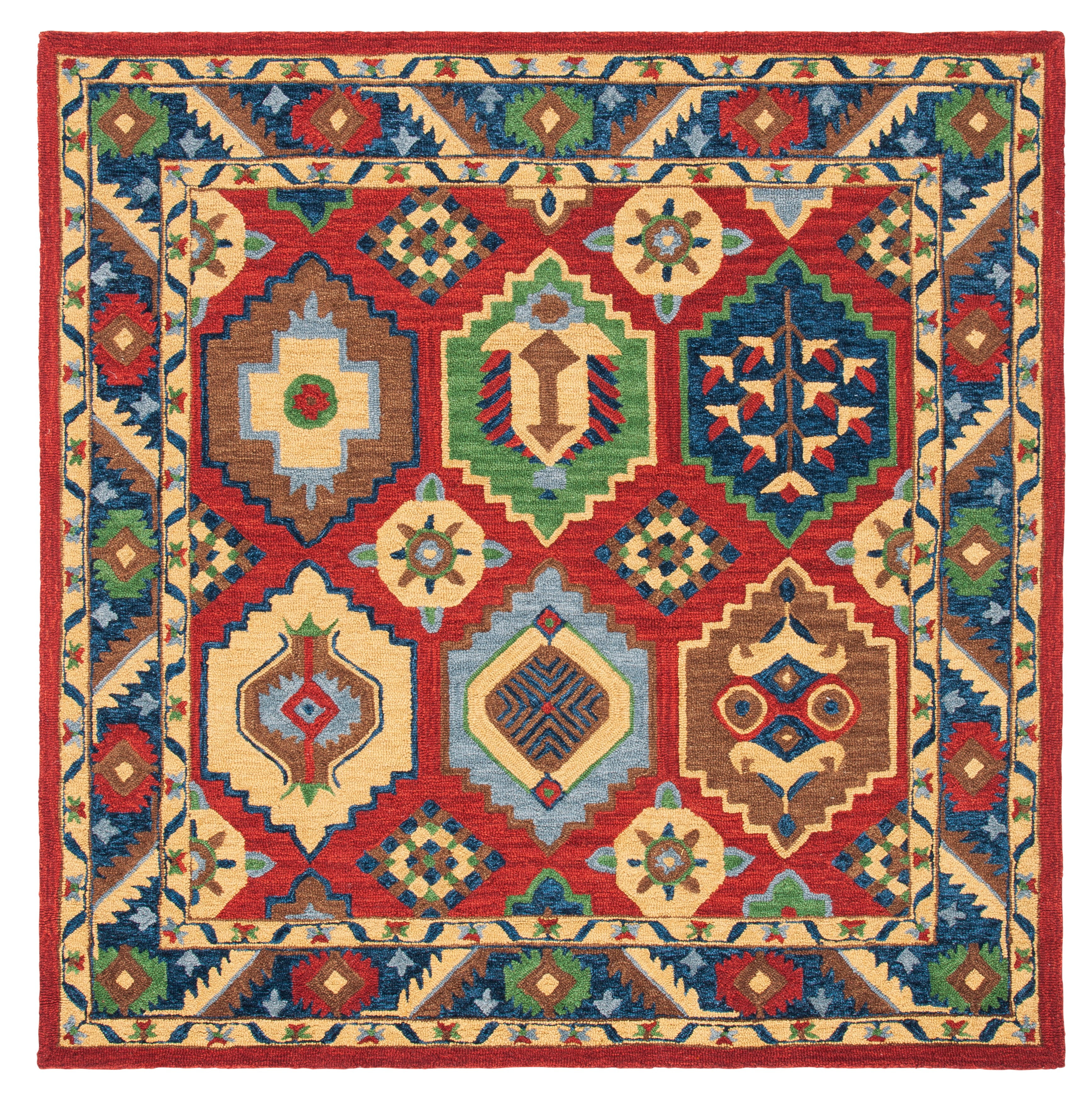 Elegant Red Square Hand-Tufted Wool Area Rug - 6' Heritage