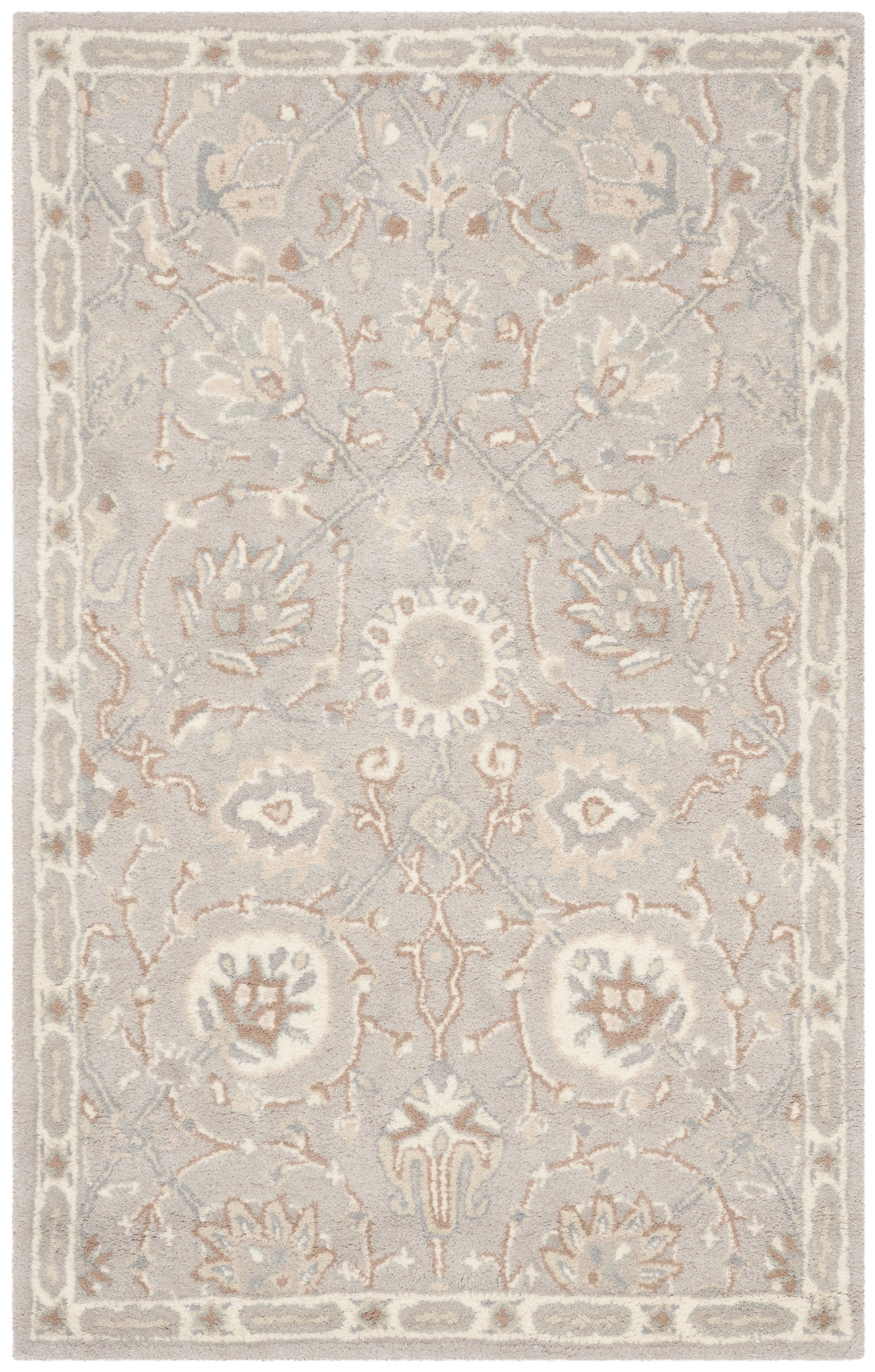 Silver and Ivory Hand-Tufted Wool Area Rug, 3' x 5'