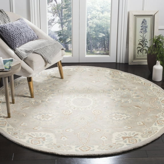 Safavieh Heritage Francesca Floral Wool Area Rug, Silver/Ivory, 6' x 6' Round