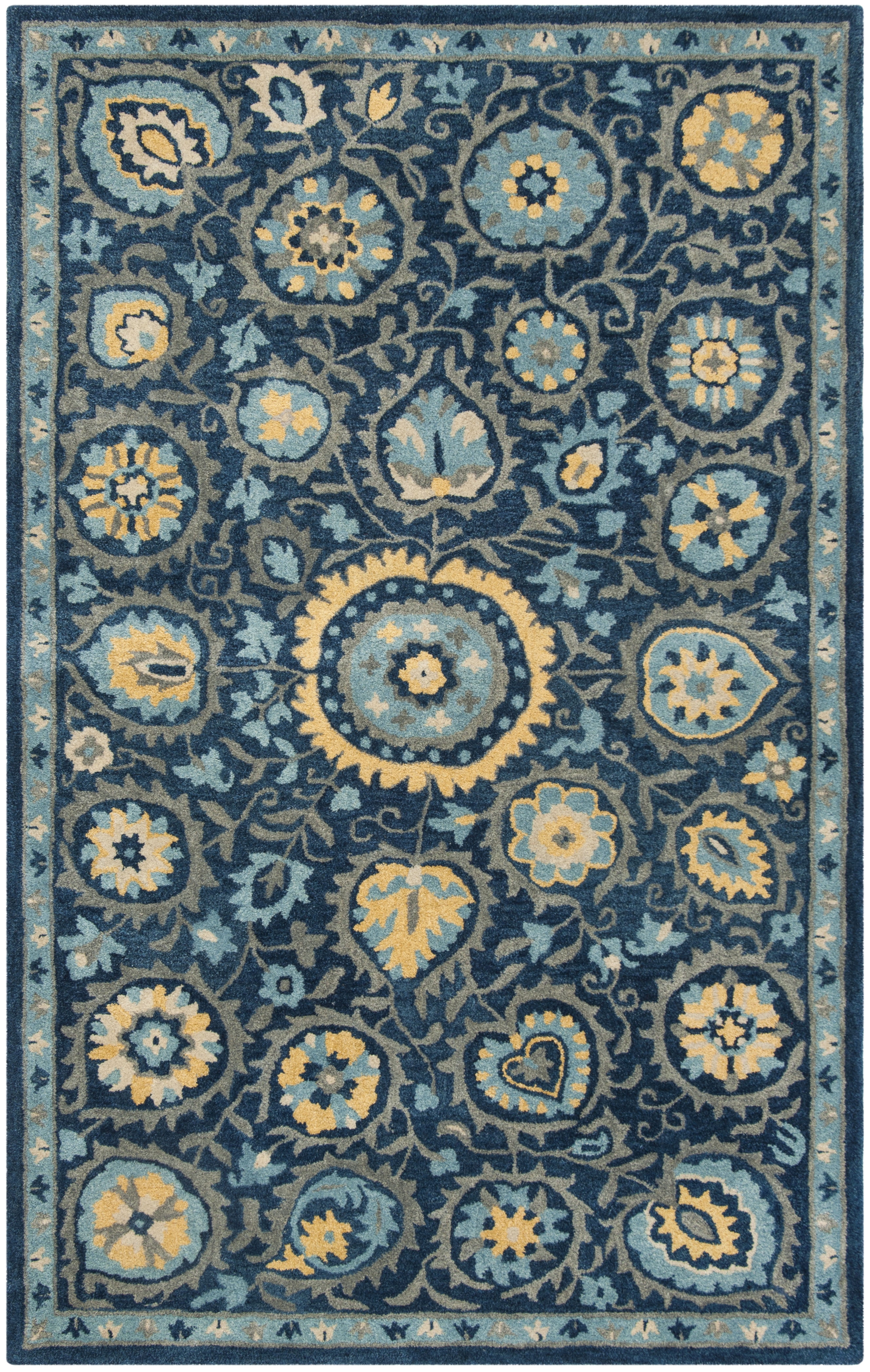 SAFAVIEH Heritage Francine Floral Wool Area Rug, Navy/Gold, 6' x 6' Square