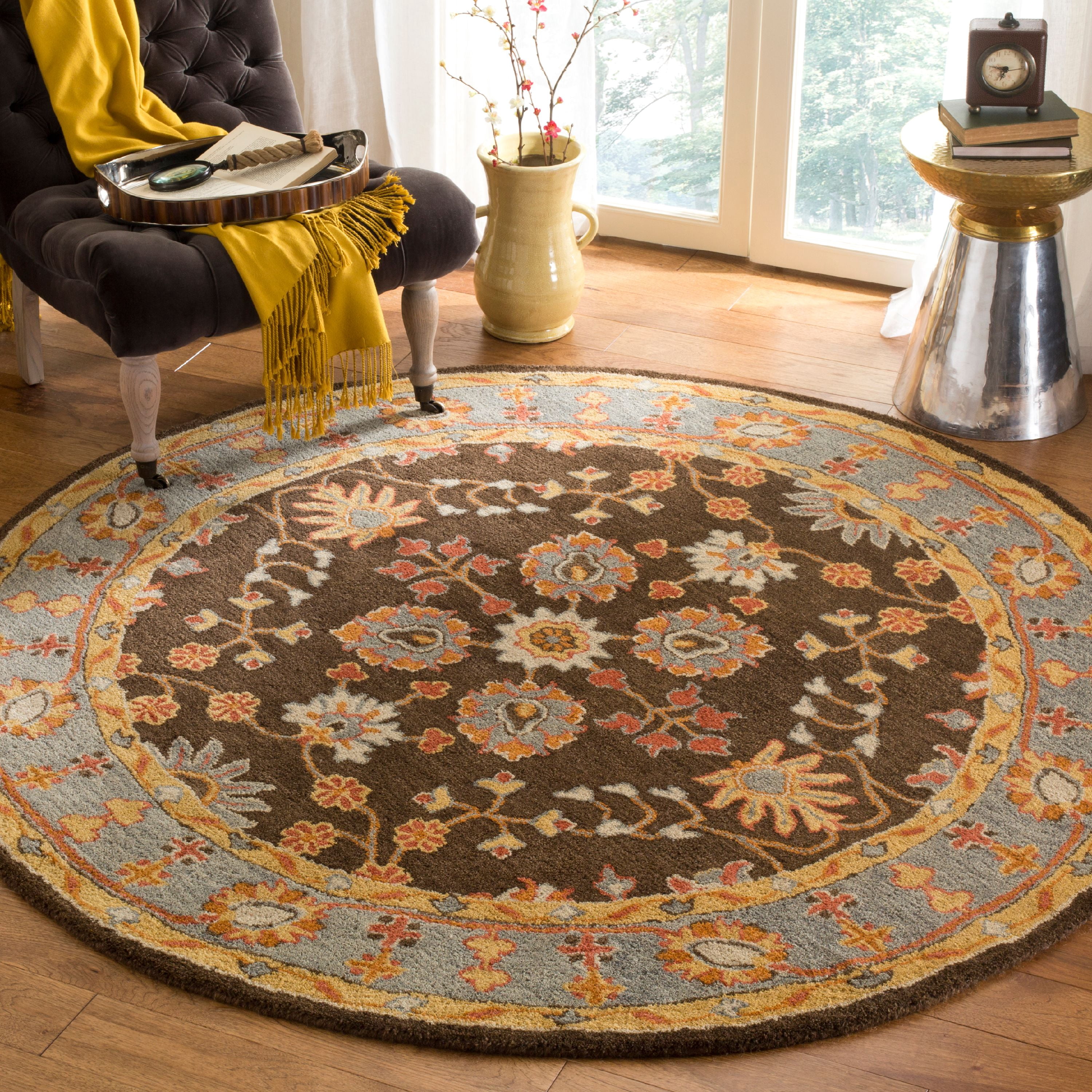 SAFAVIEH Heritage Genette Traditional Wool Area Rug, Charcoal/Blue, 6' x 6' Round