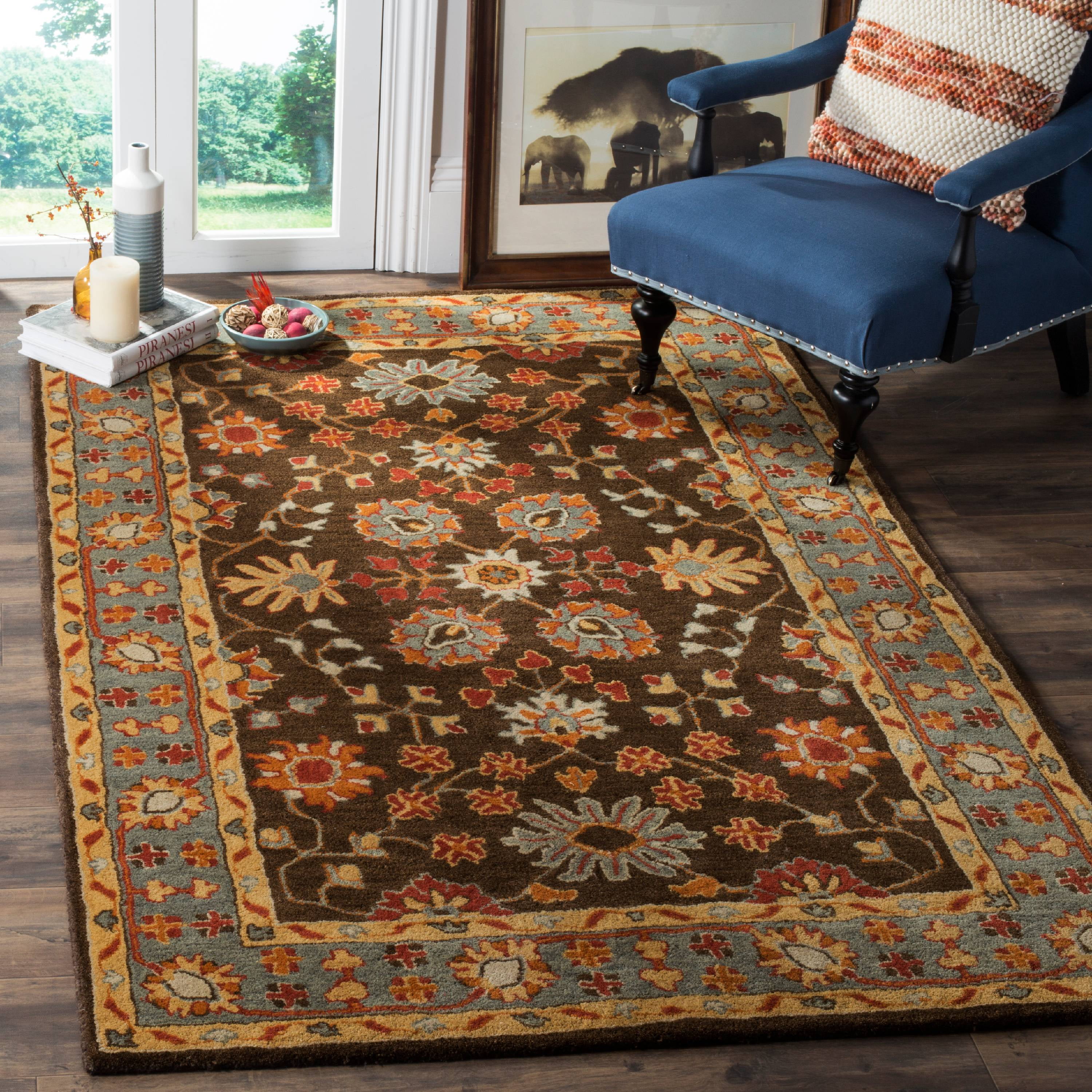 SAFAVIEH Heritage Genette Traditional Wool Area Rug, Charcoal/Blue, 6' x 6' Square