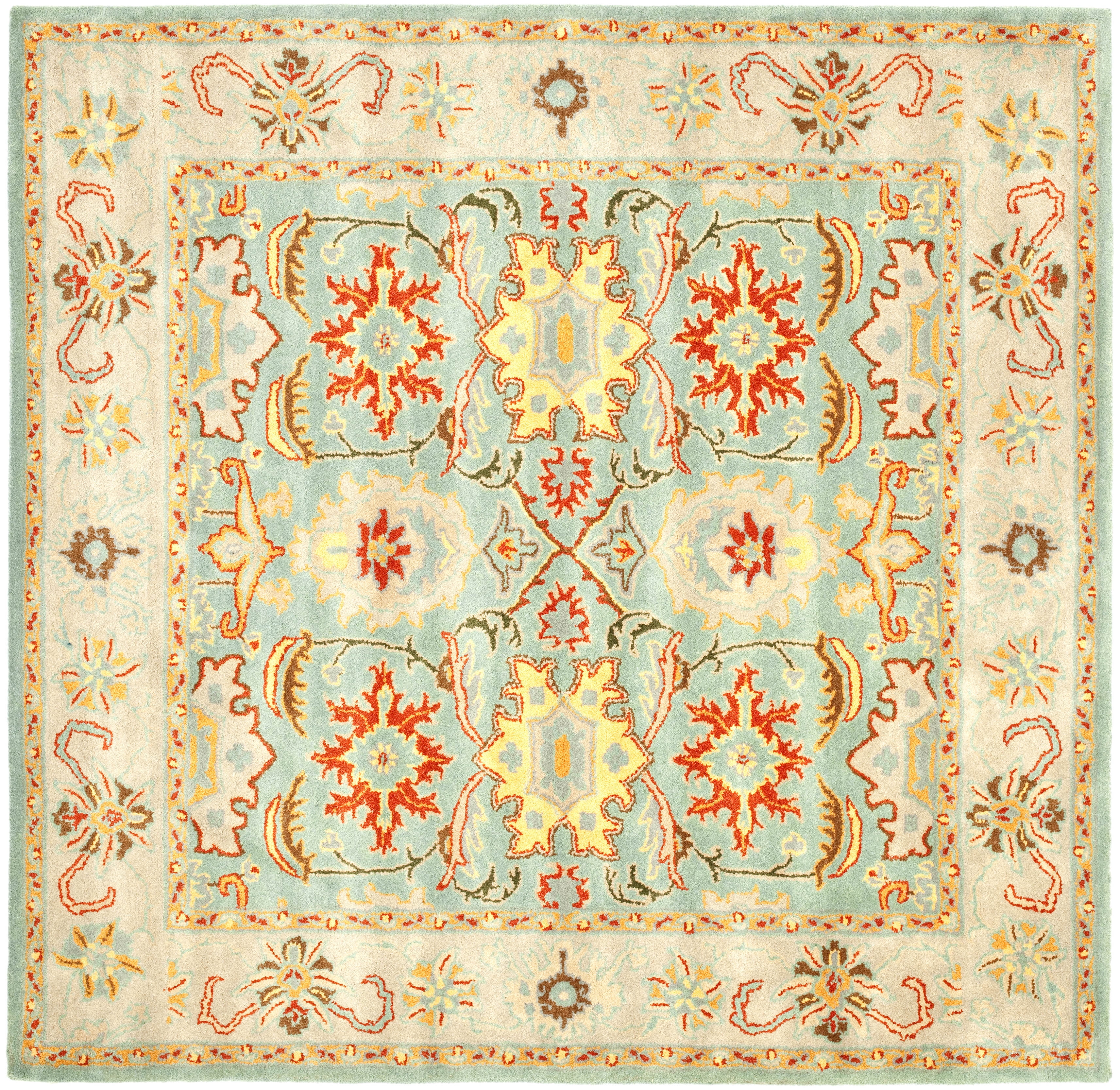 Handmade Light Blue and Ivory Wool Tufted Square Rug, 9' x 9'