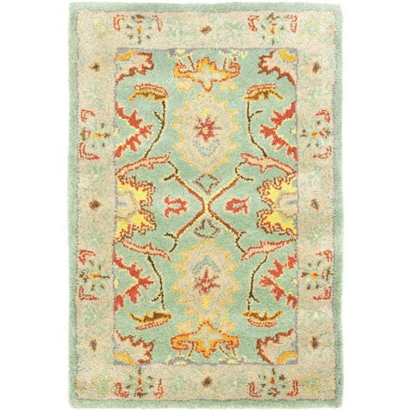 SAFAVIEH Heritage Giles Traditional Wool Area Rug, Light Blue/Ivory, 3' x 5'