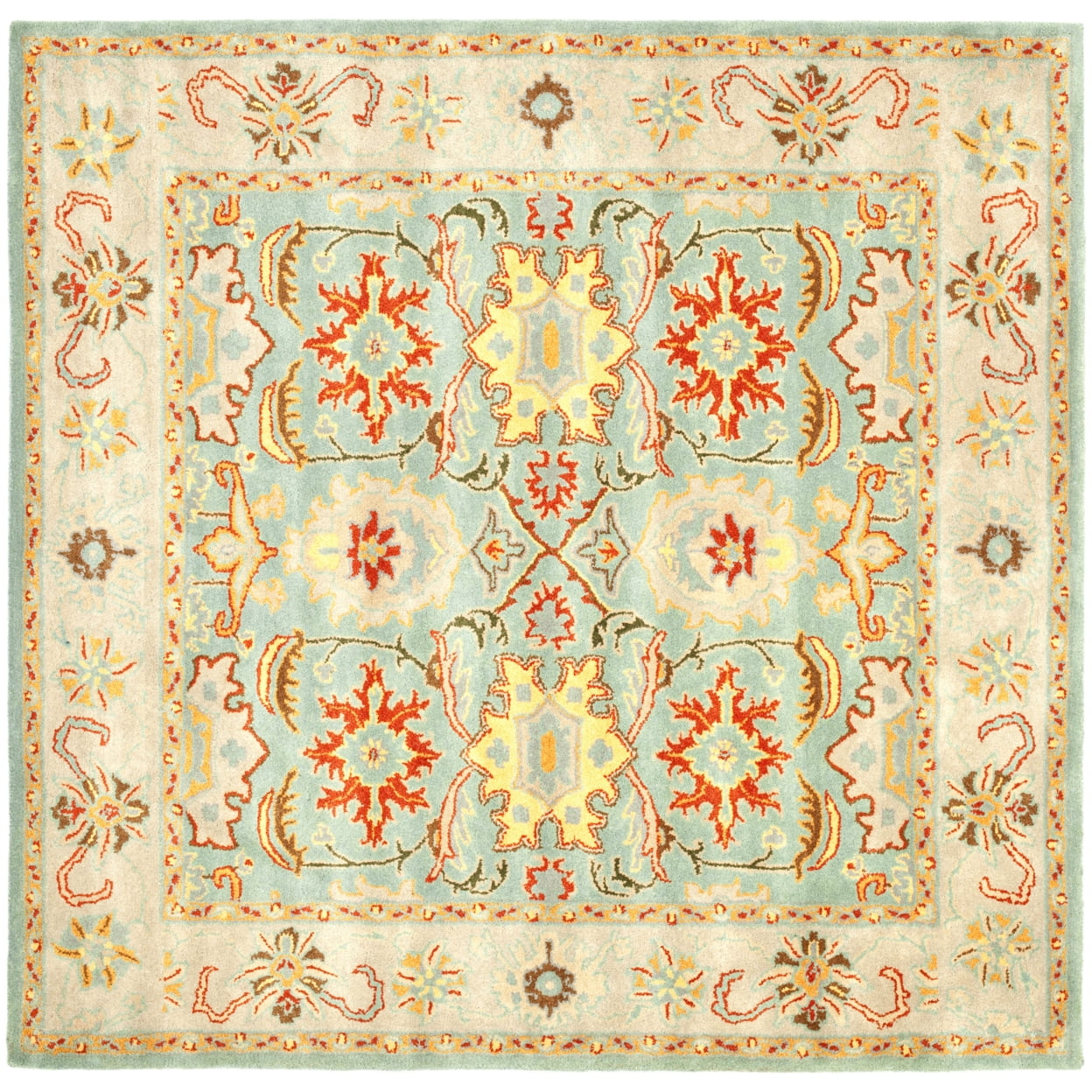Elegant Heritage Light Blue & Ivory 6' Square Hand-Tufted Wool Rug