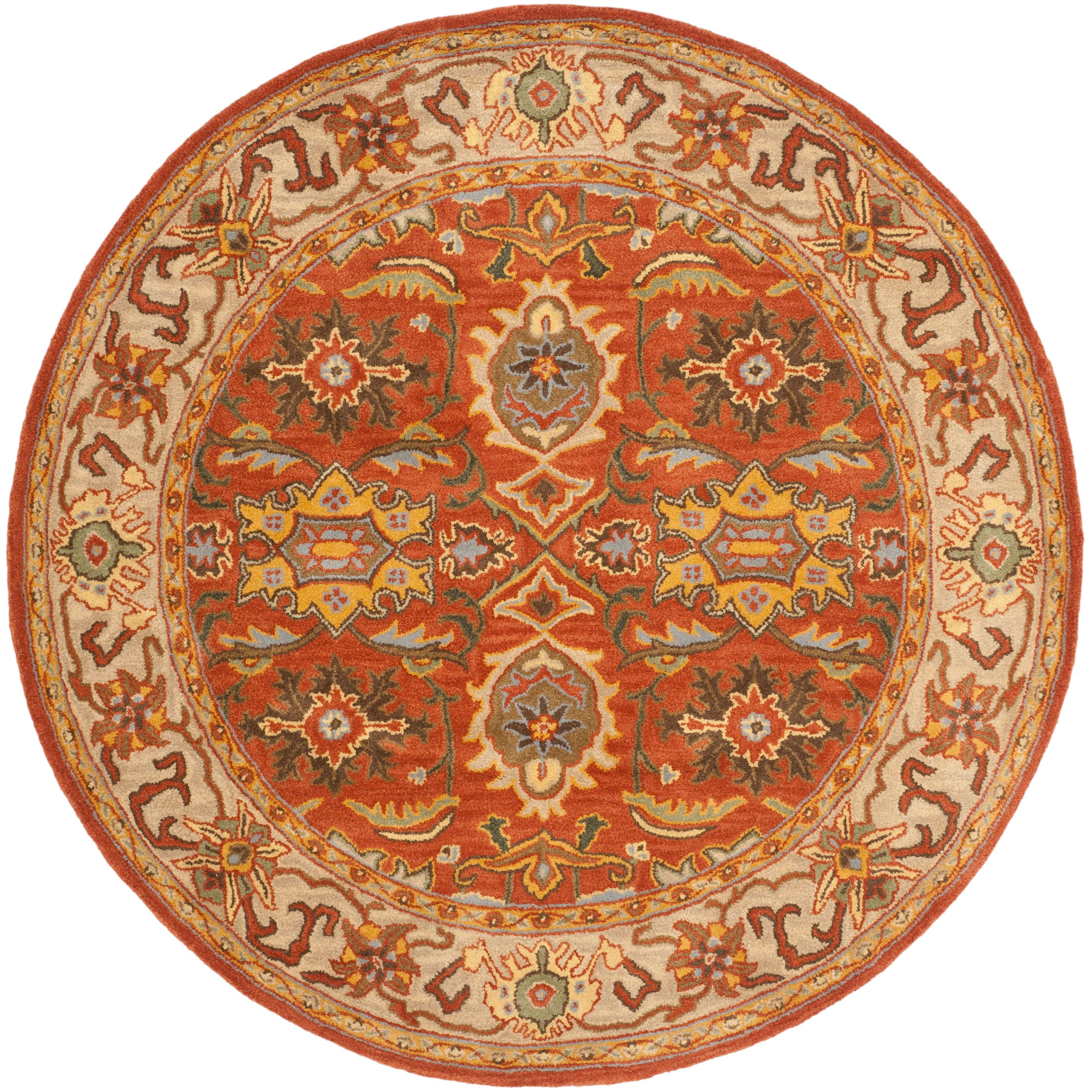 Hand-Tufted Round Rust and Beige Wool Area Rug
