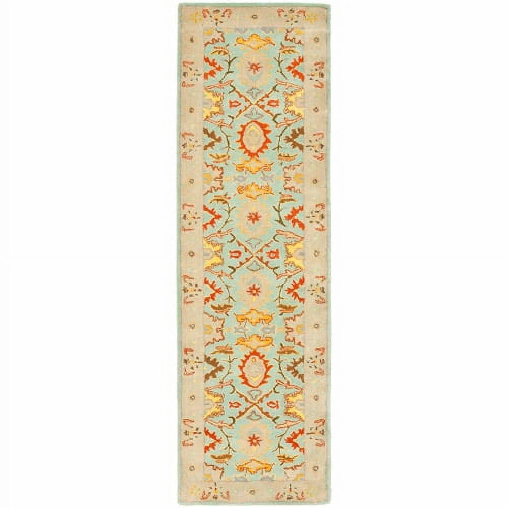 Light Blue and Ivory Hand-Tufted Wool Runner Rug