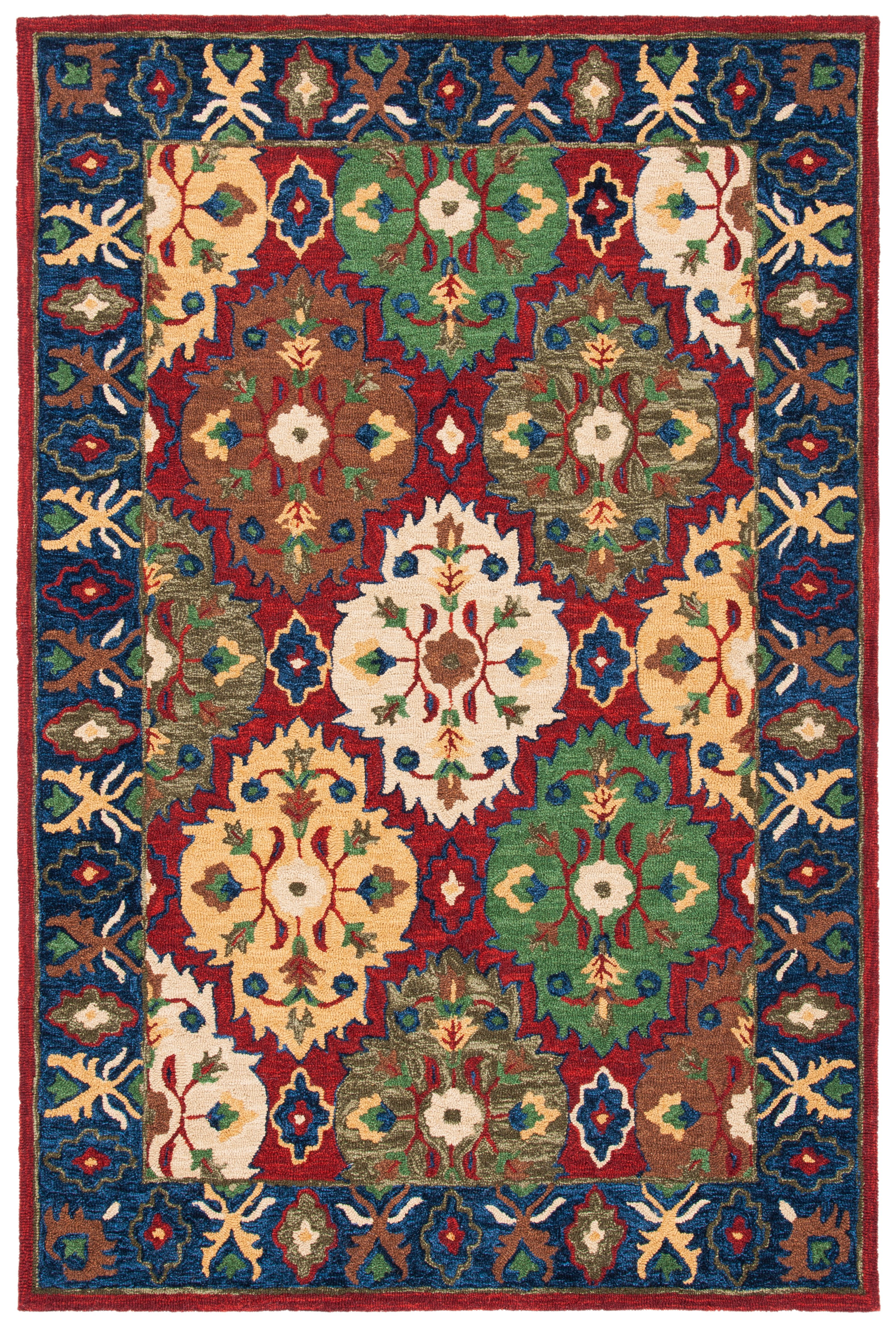 Heritage Red and Blue Hand-Tufted Wool Area Rug, 5' x 8'