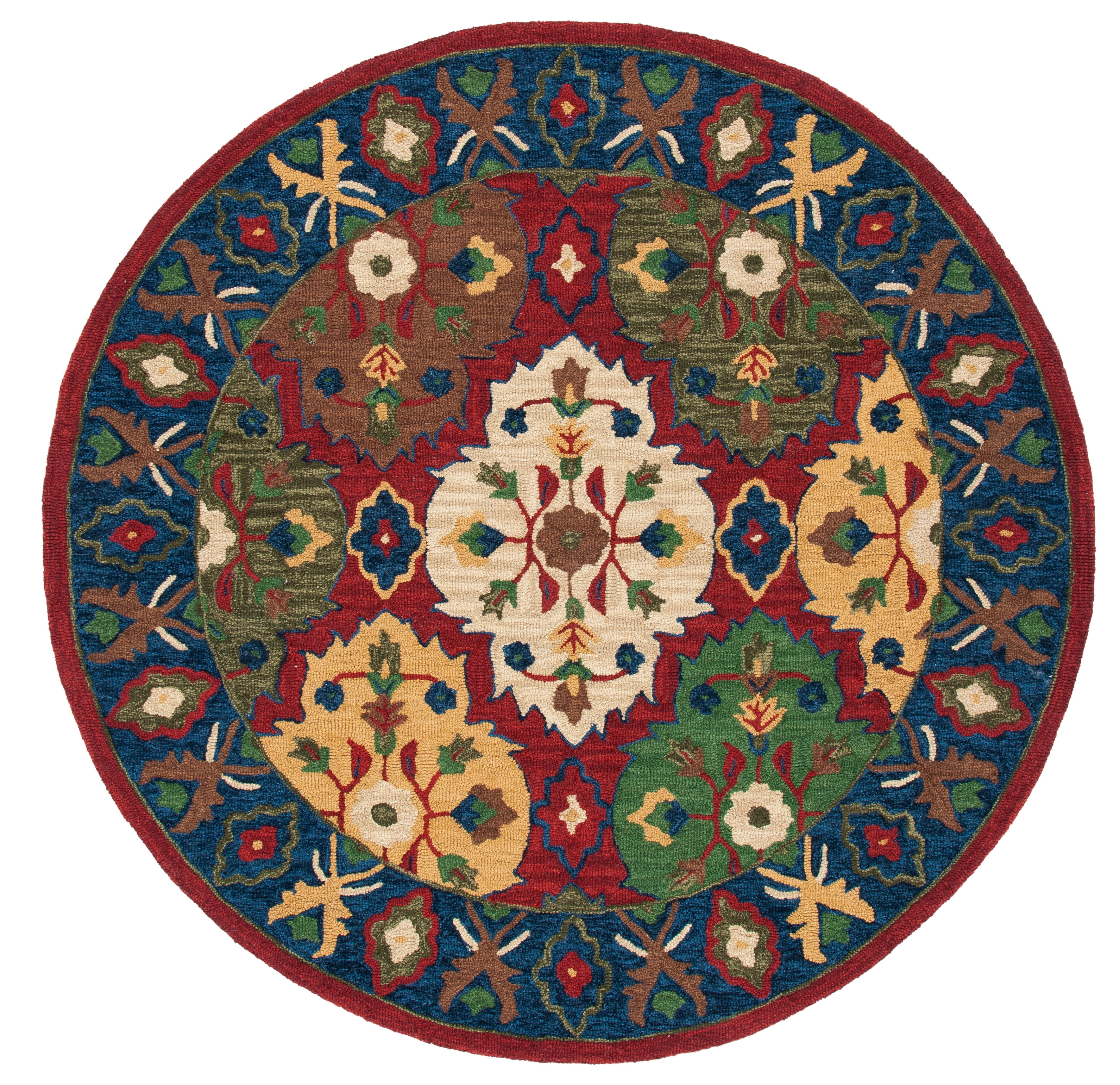 Heritage Red and Blue Hand-Tufted Wool Round Rug