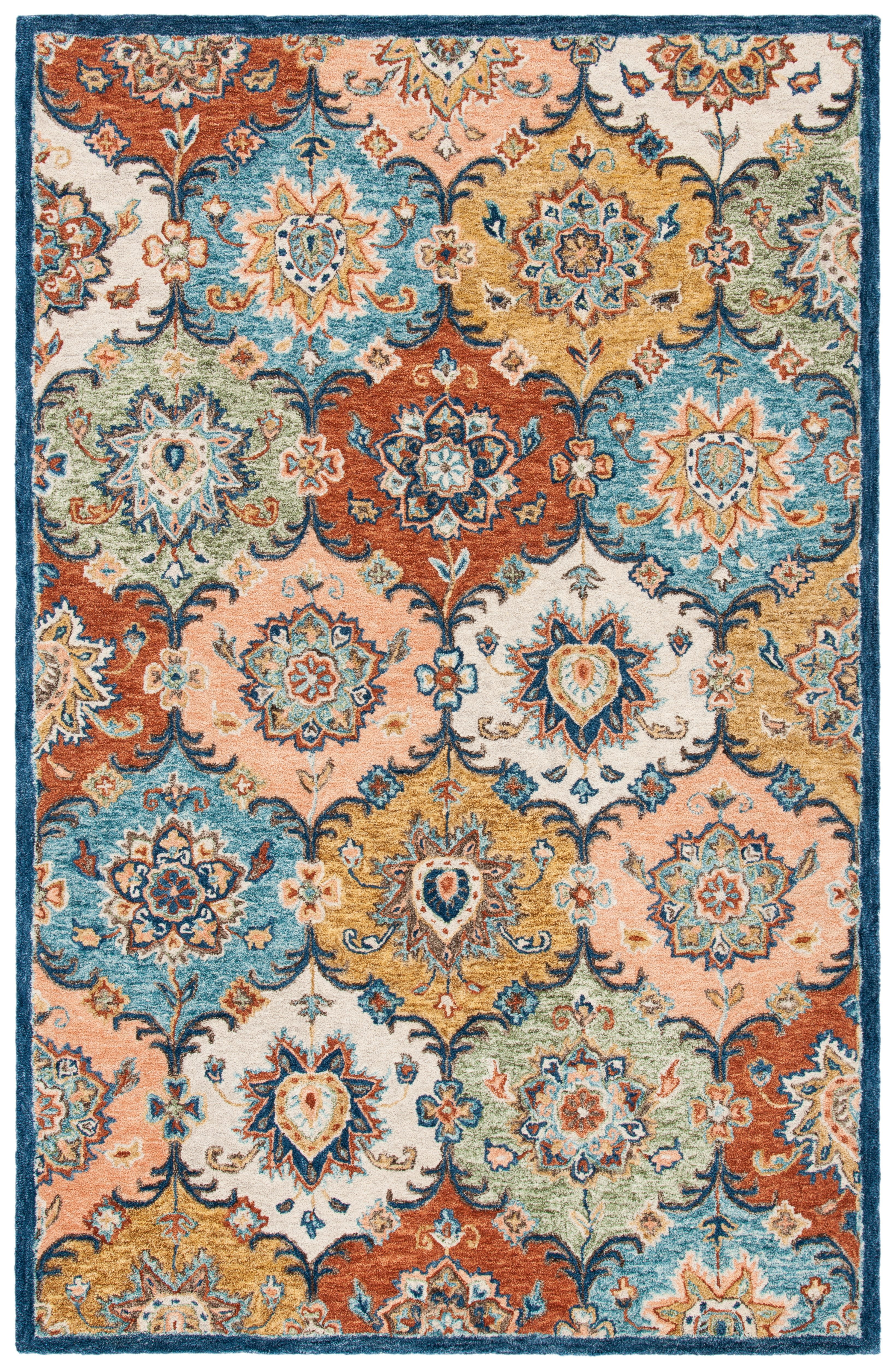 Heritage Blue and Rust Hand-Tufted Wool 4' x 6' Area Rug