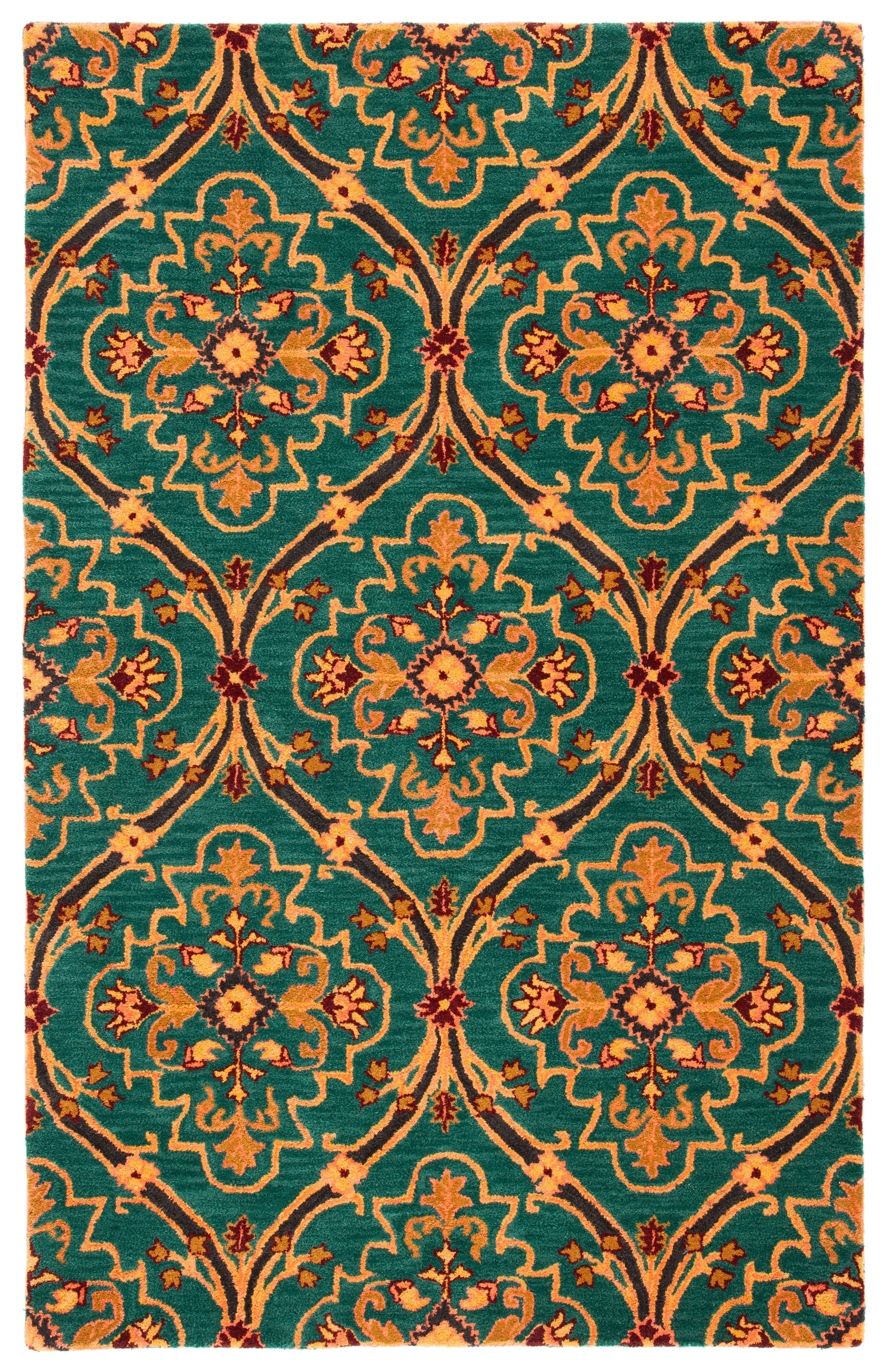 Hand-Tufted Elegance Green & Orange Wool 3' x 5' Area Rug