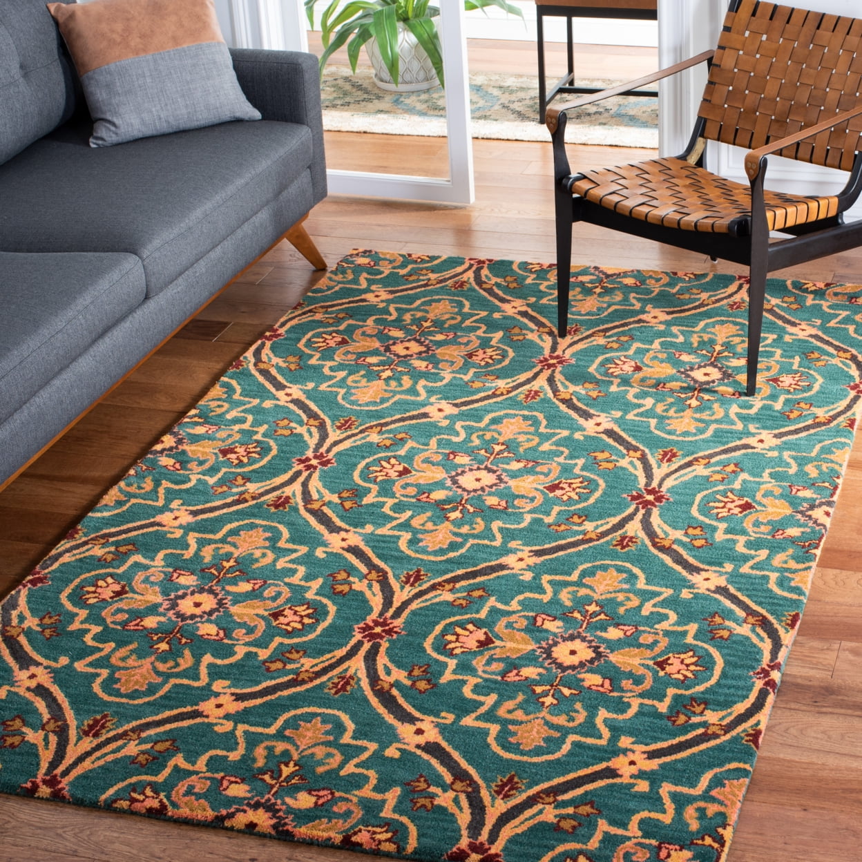 Hand-Tufted Elegance Green & Orange Wool 3' x 5' Area Rug