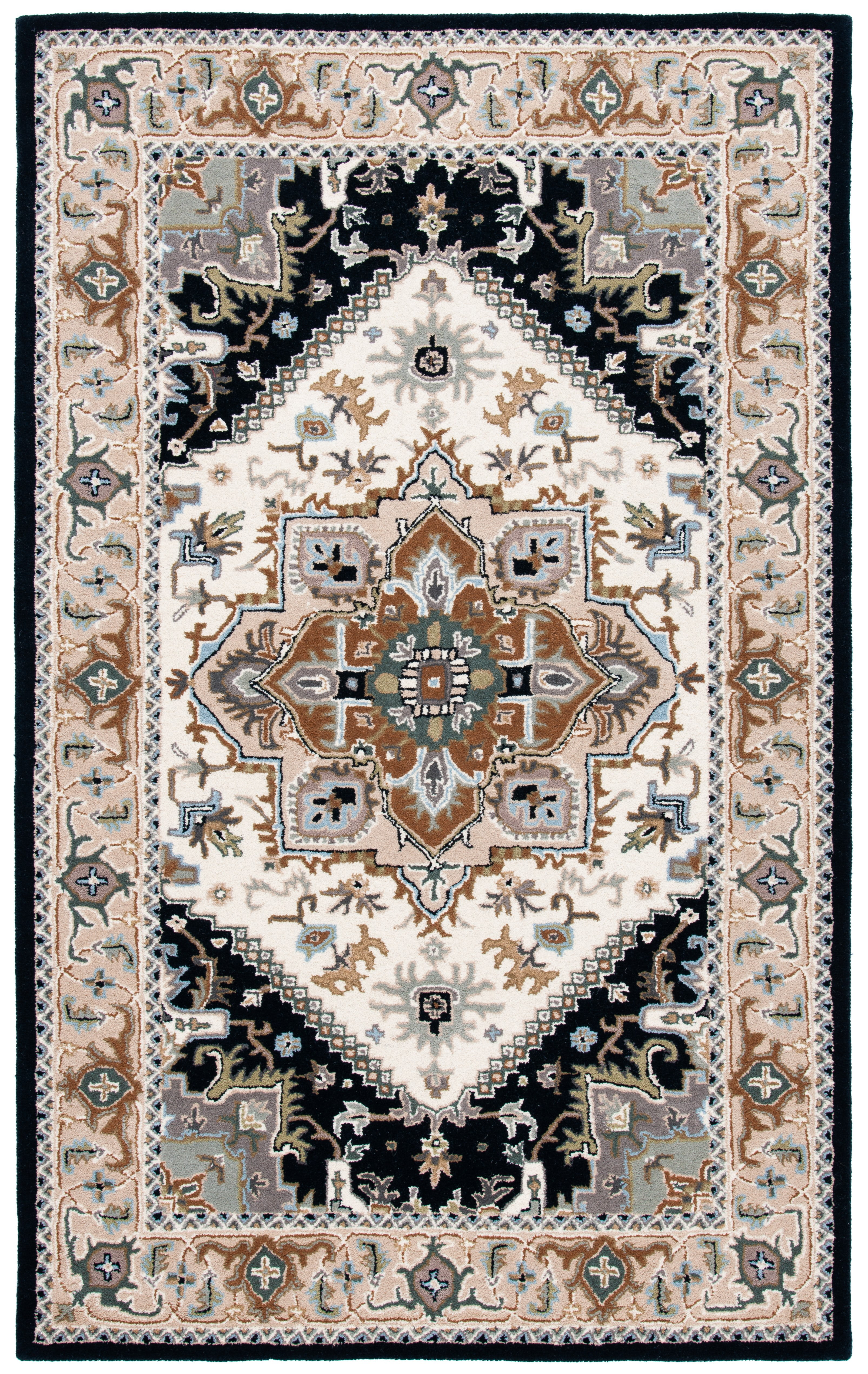 Beige and Navy Hand-Tufted Wool Rectangular Area Rug