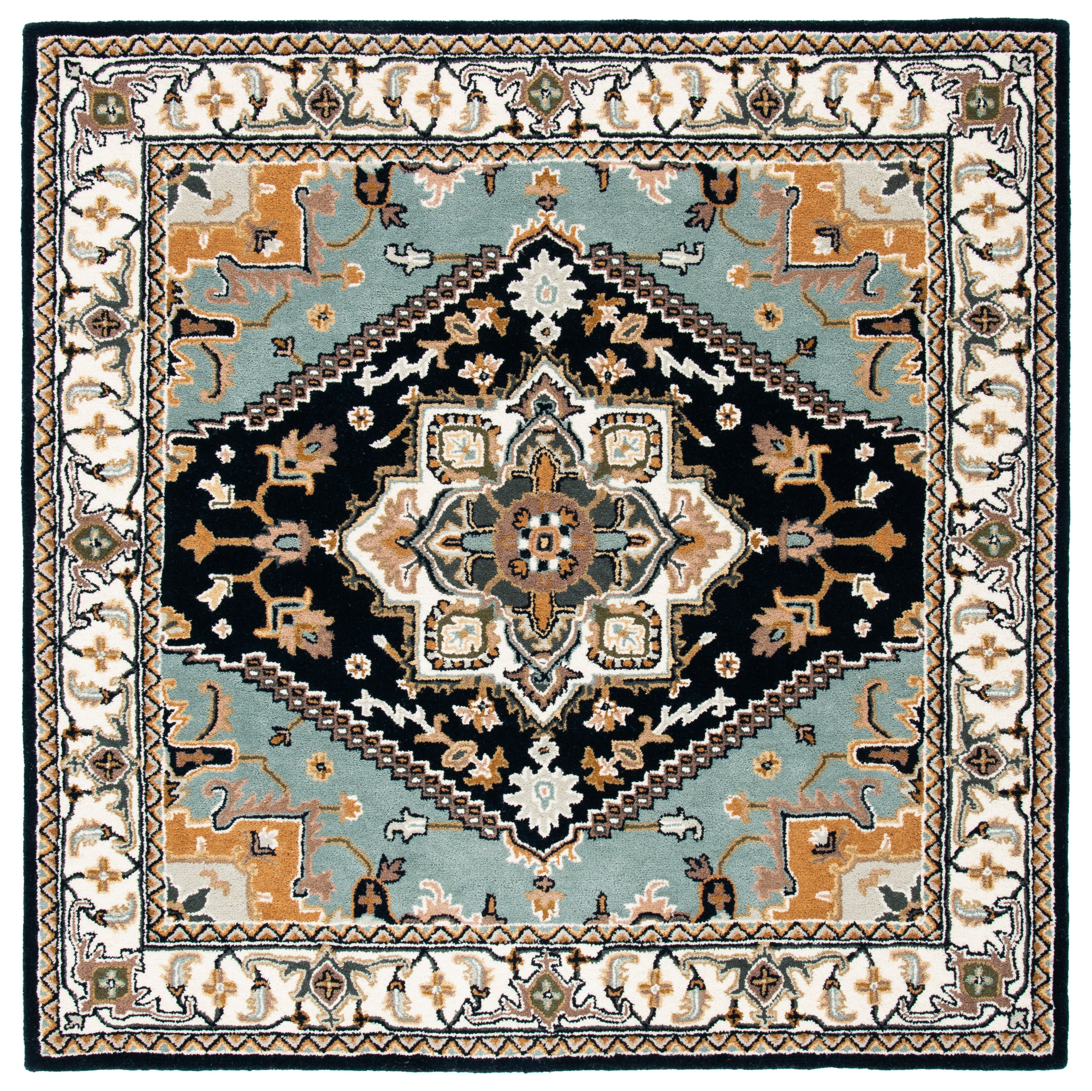 Navy and Brown Hand-Tufted Wool Square Area Rug, 4' x 4'
