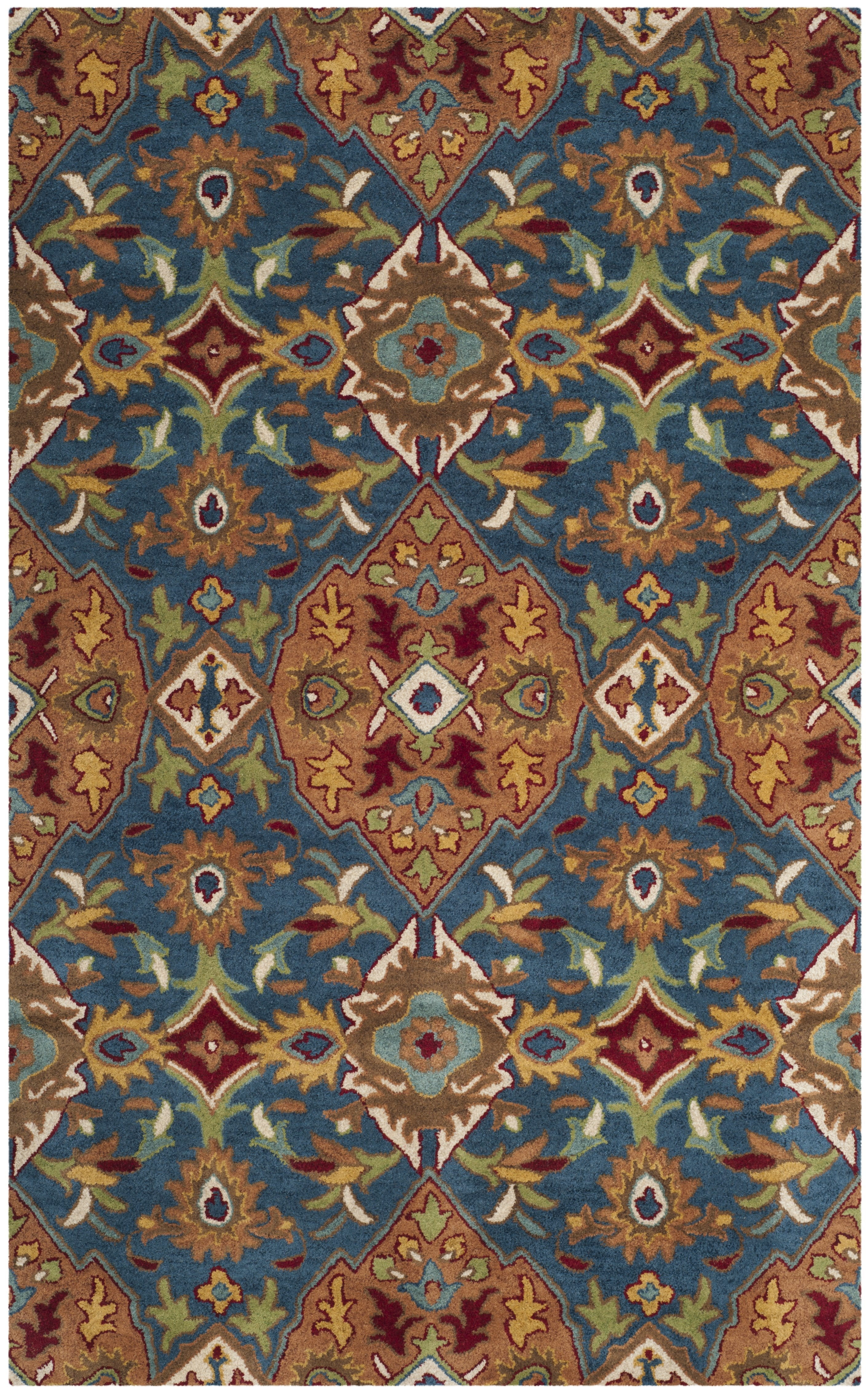 Handmade Blue and Camel Wool Tufted 6' x 9' Area Rug