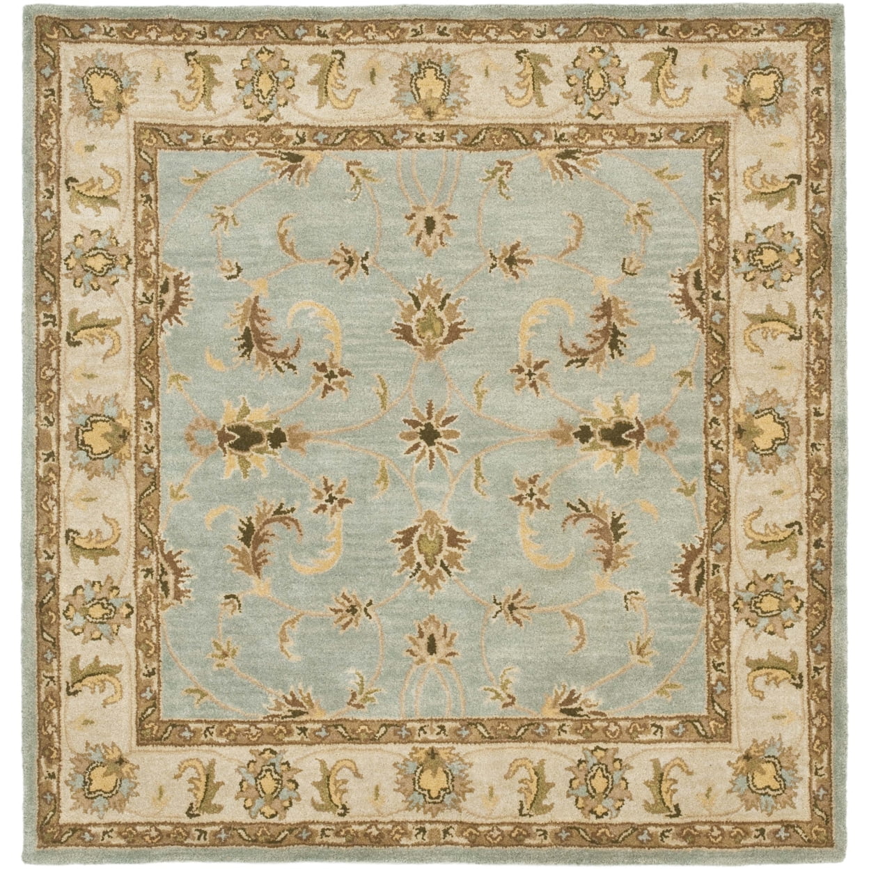 Handmade Light Blue and Beige Wool Tufted Square Rug
