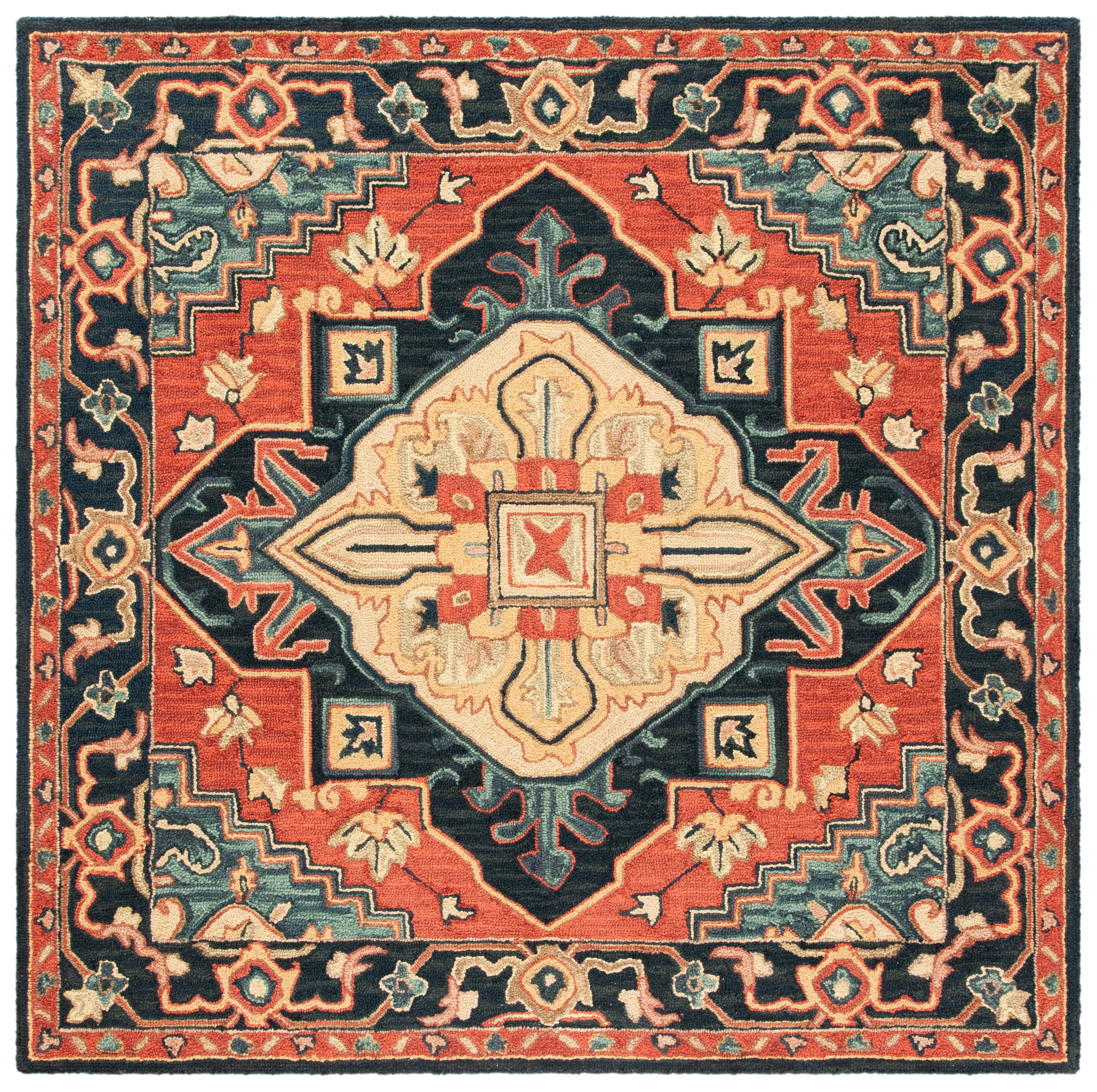 Heritage Red and Navy Hand-Tufted Wool Square Rug
