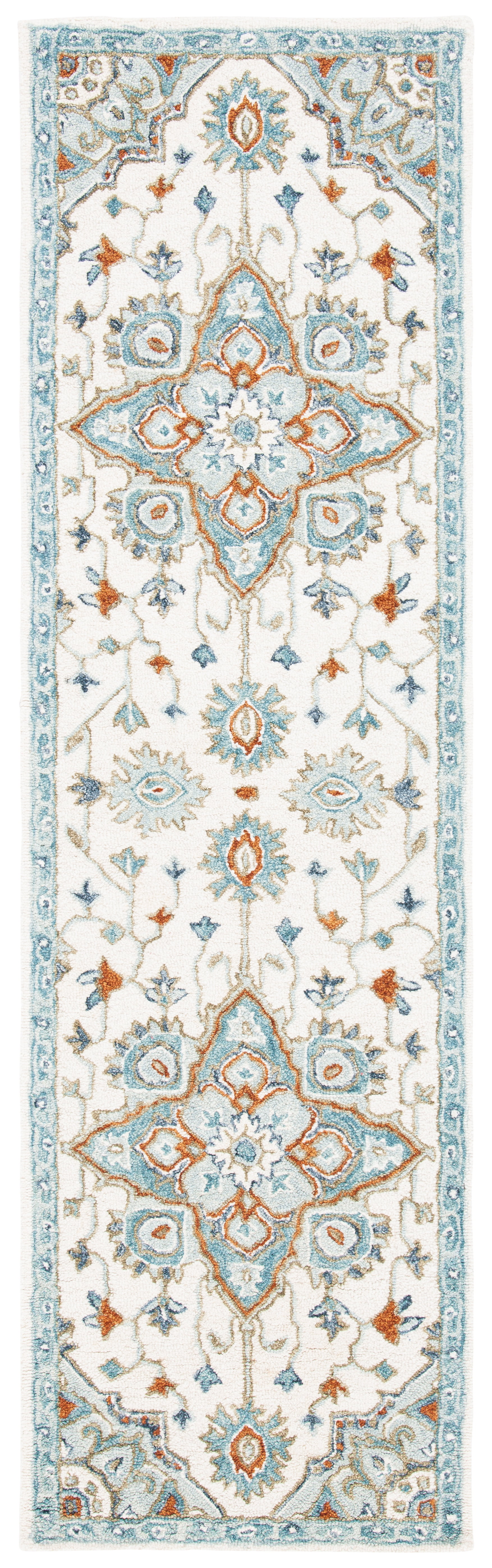 Ivory and Blue Hand-Tufted Wool Runner Rug