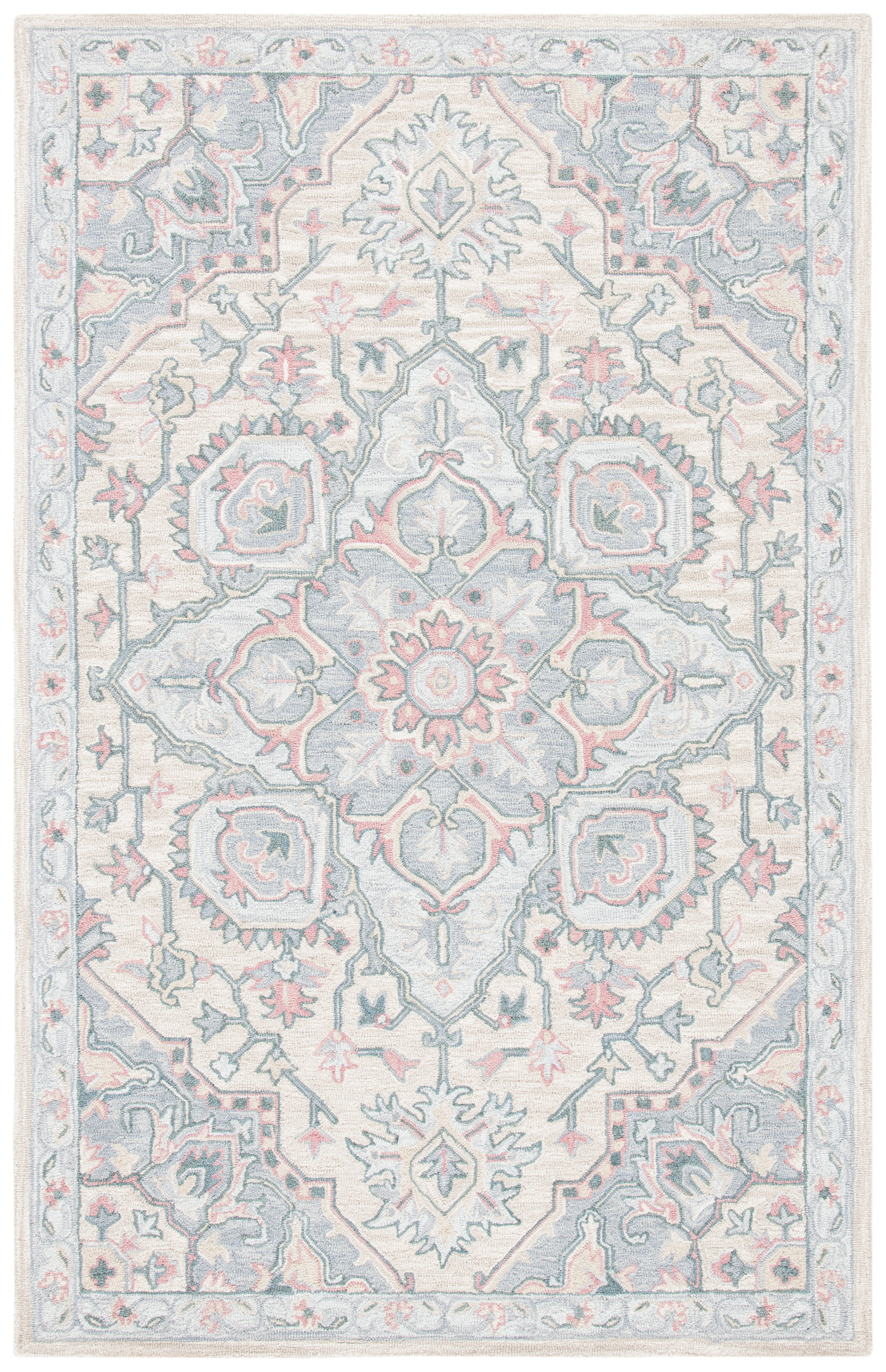 Beige and Blue Hand-Tufted Wool Round Area Rug