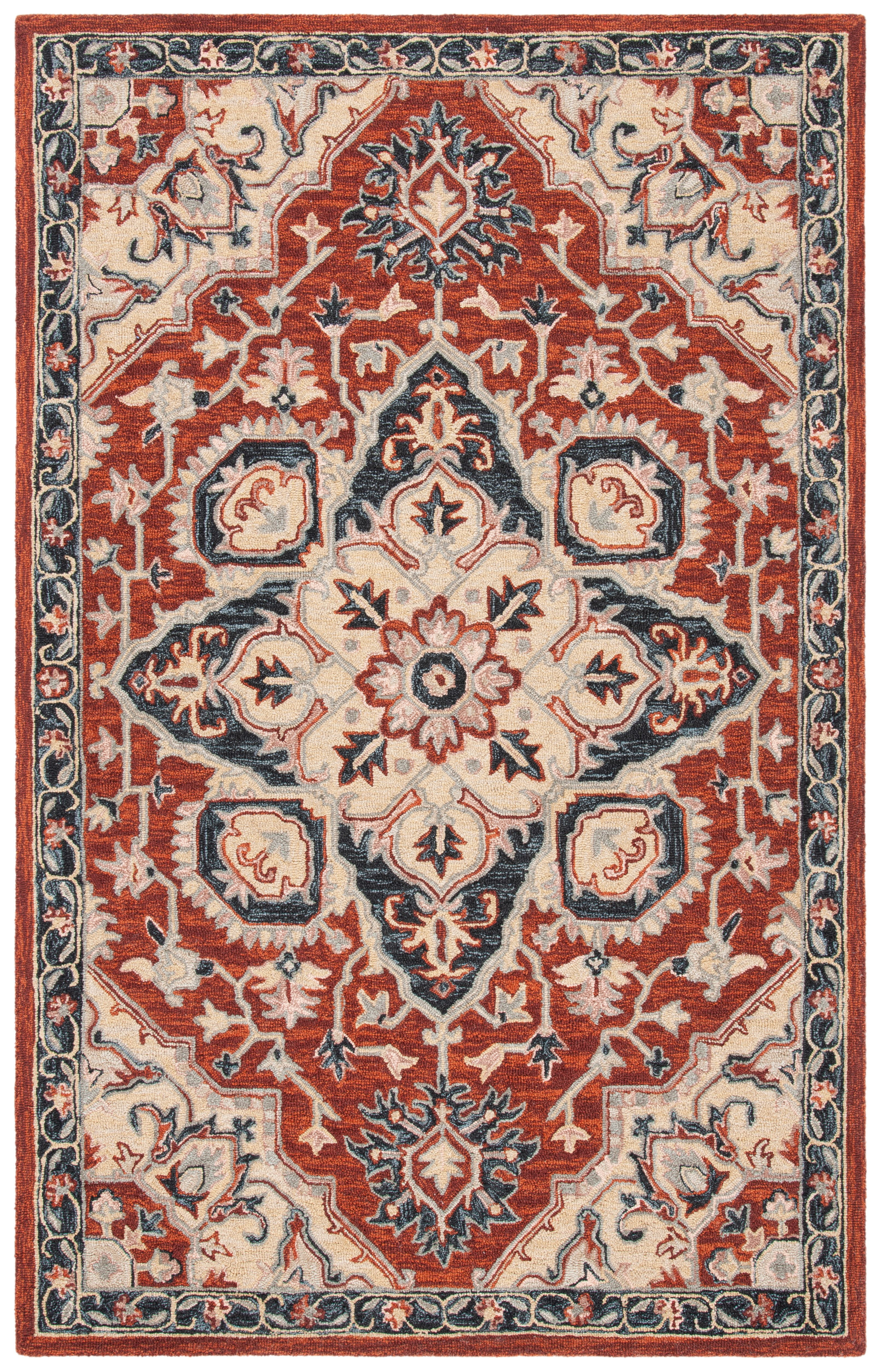 Heritage Red and Black Hand-Tufted Wool Area Rug