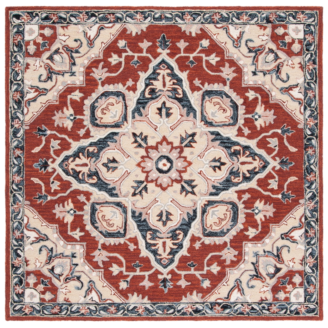 Heritage 6' Square Hand-Tufted Wool Area Rug in Red and Black