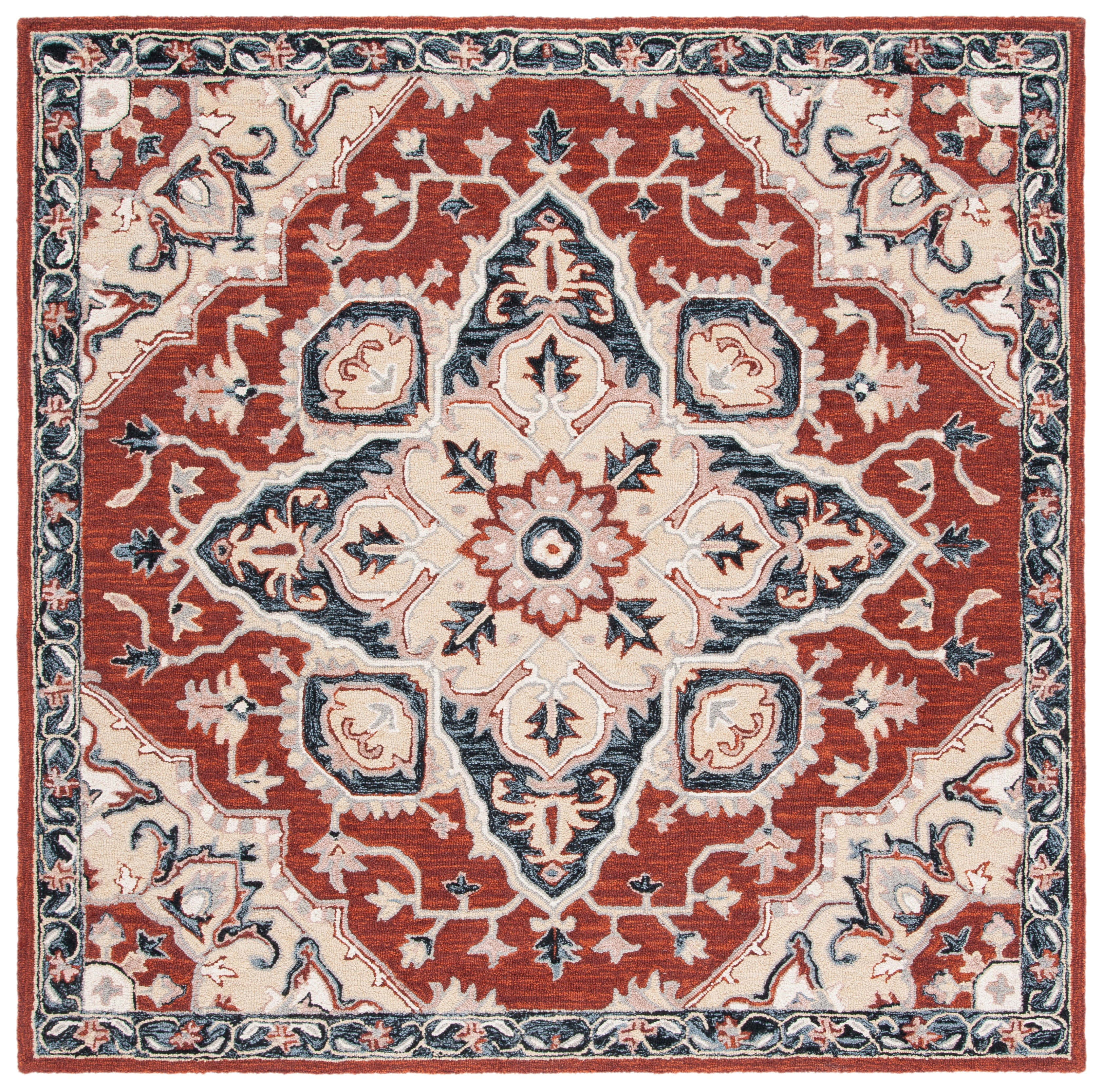 Heritage 6' Square Hand-Tufted Wool Area Rug in Red and Black