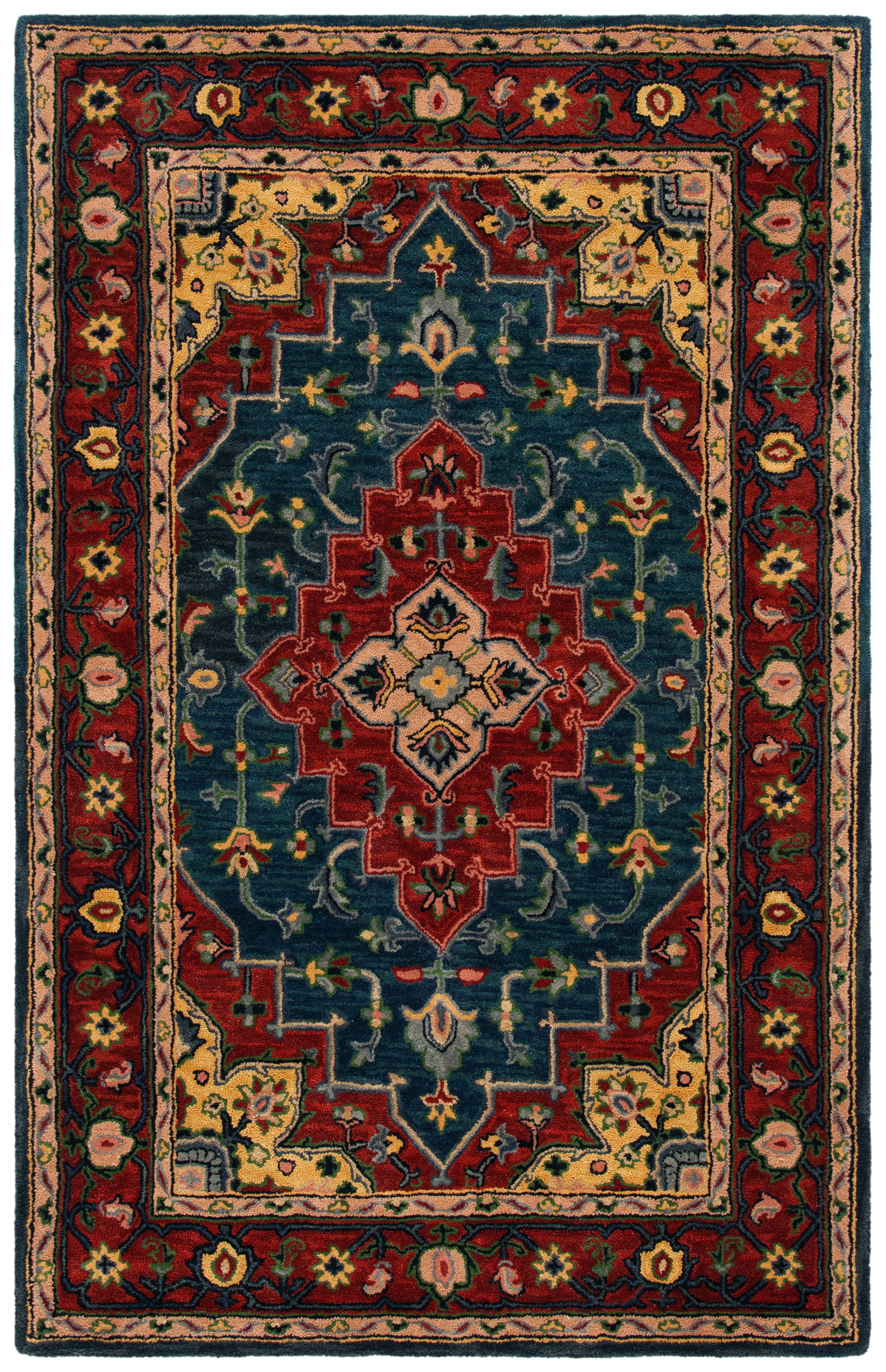 Heritage Blue and Red Hand-Tufted Wool Area Rug 4' x 6'
