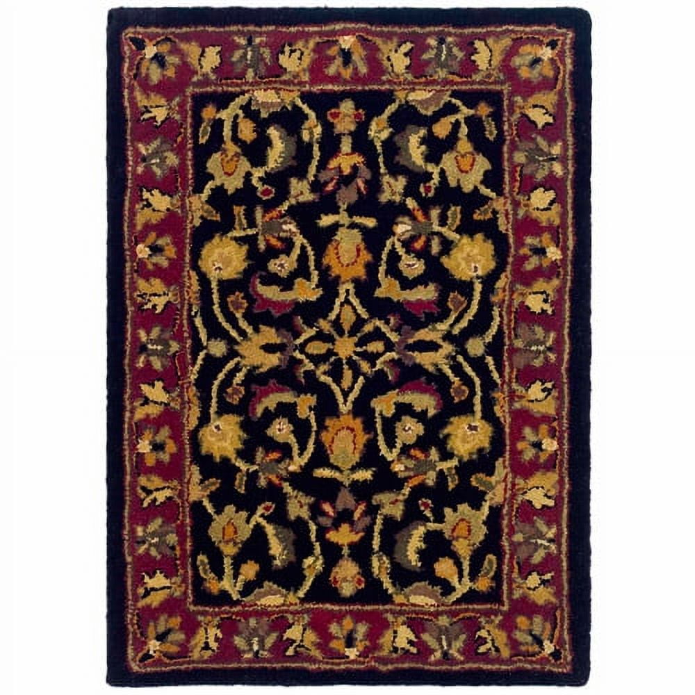 Handmade Black and Red Round Wool Area Rug, 3'6"