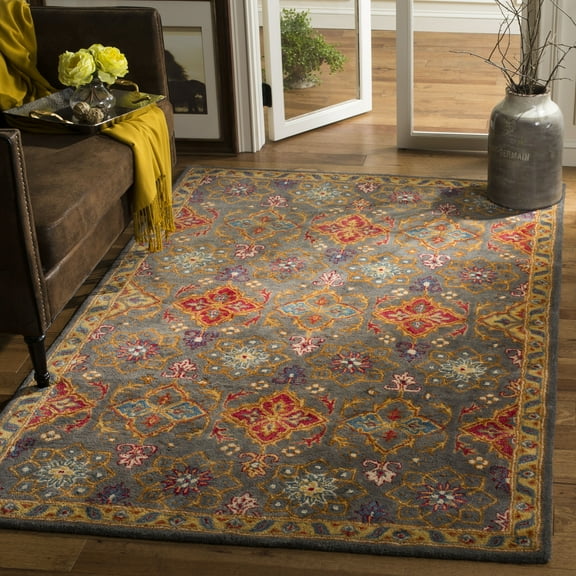SAFAVIEH Heritage Jamison Floral Wool Area Rug, Charcoal/Multi, 3' x 5'