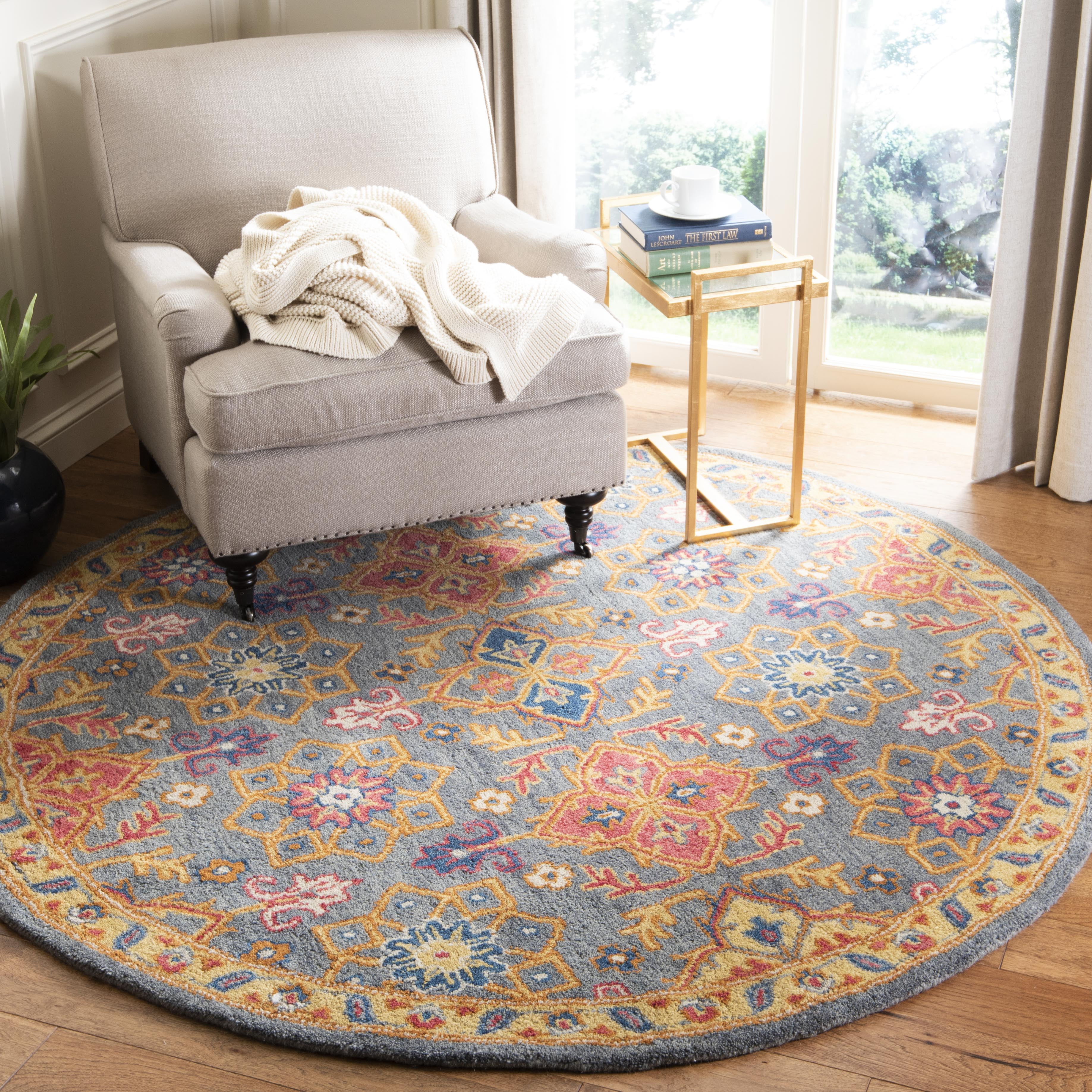 Gray Handmade Round Wool Tufted Area Rug 6'