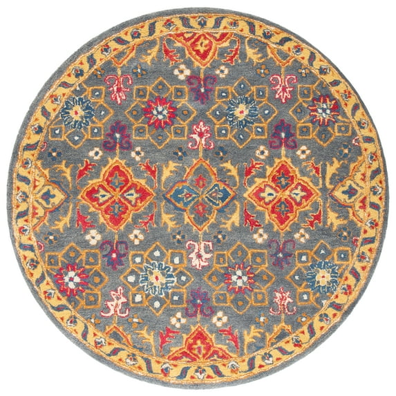 SAFAVIEH Heritage Jamison Floral Wool Area Rug, Charcoal/Multi, 6' x 6' Round