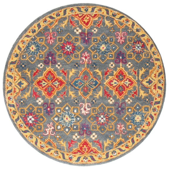 SAFAVIEH Heritage Jamison Floral Wool Area Rug, Charcoal/Multi, 6' x 6' Round