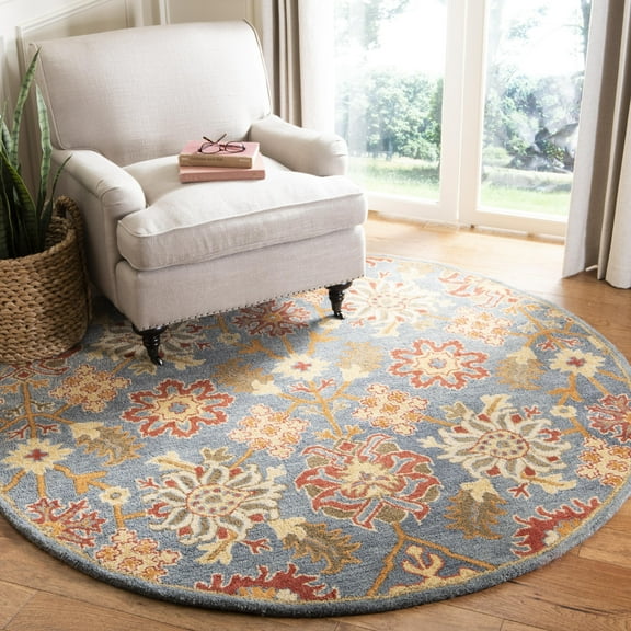 SAFAVIEH Heritage Jaynaston Floral Wool Area Rug, Charcoal/Multi, 6' x 6' Round