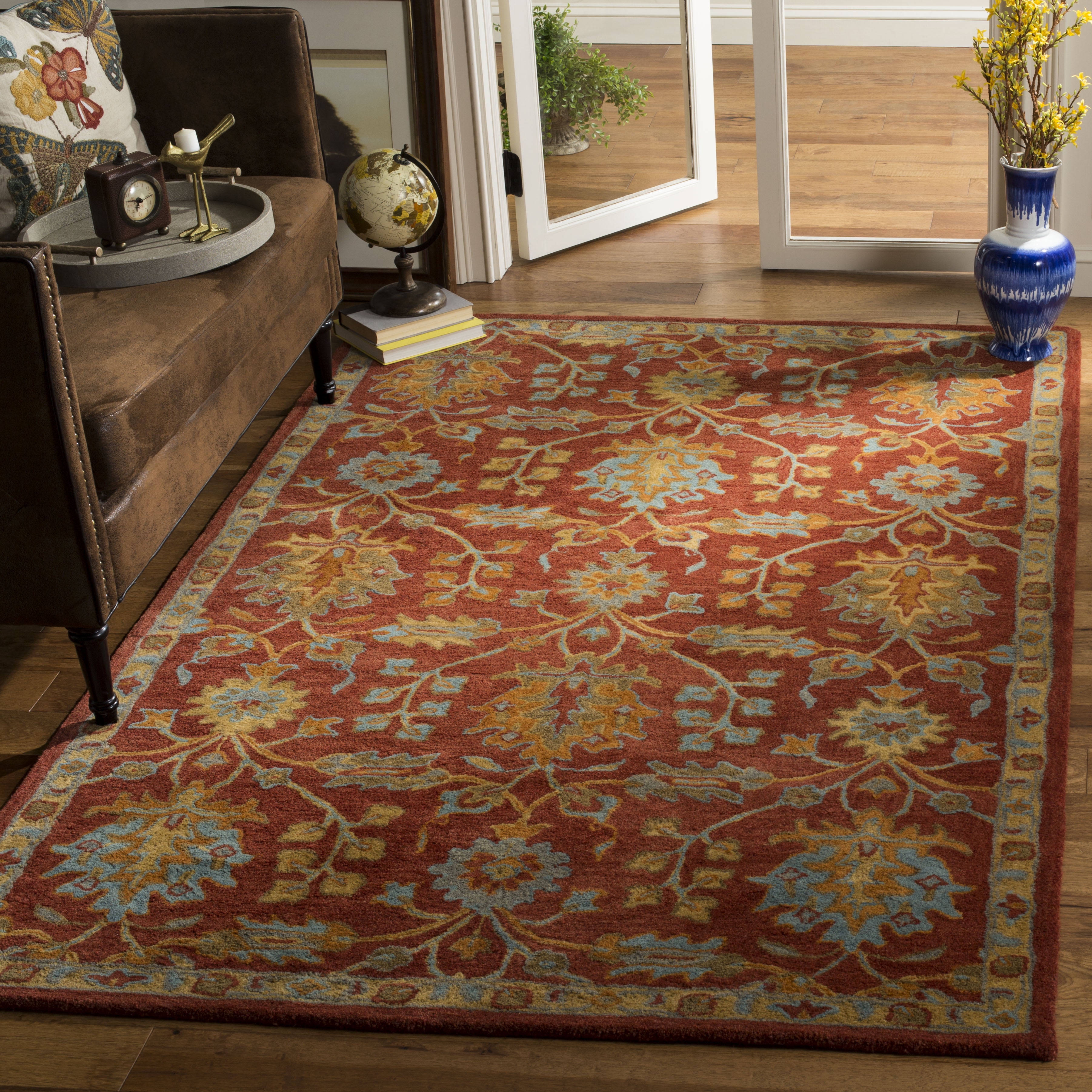 Elegant Red Wool Hand-Tufted Rectangular Area Rug