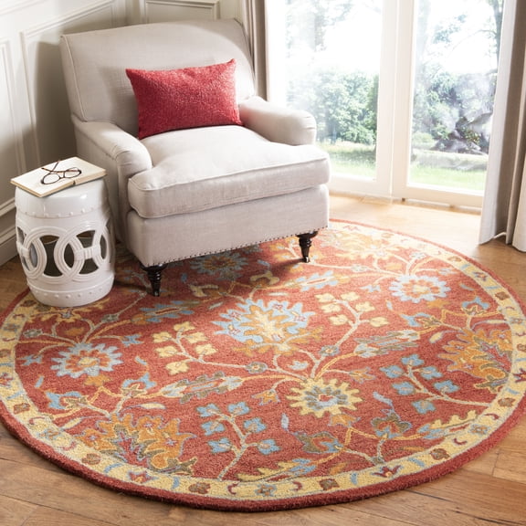SAFAVIEH Heritage Jerald Floral Wool Area Rug, Red/Multi, 6' x 6' Round