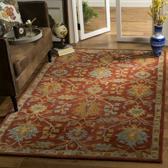SAFAVIEH Heritage Jerald Floral Wool Area Rug, Red/Multi, 6' x 6' Square