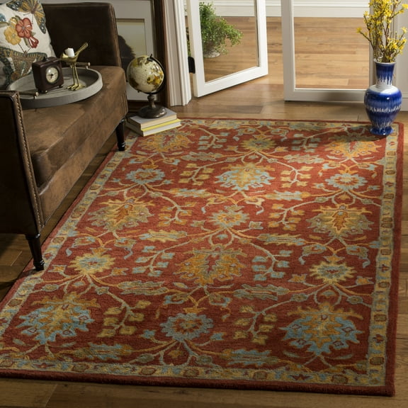 SAFAVIEH Heritage Jerald Floral Wool Area Rug, Red/Multi, 6' x 6' Square