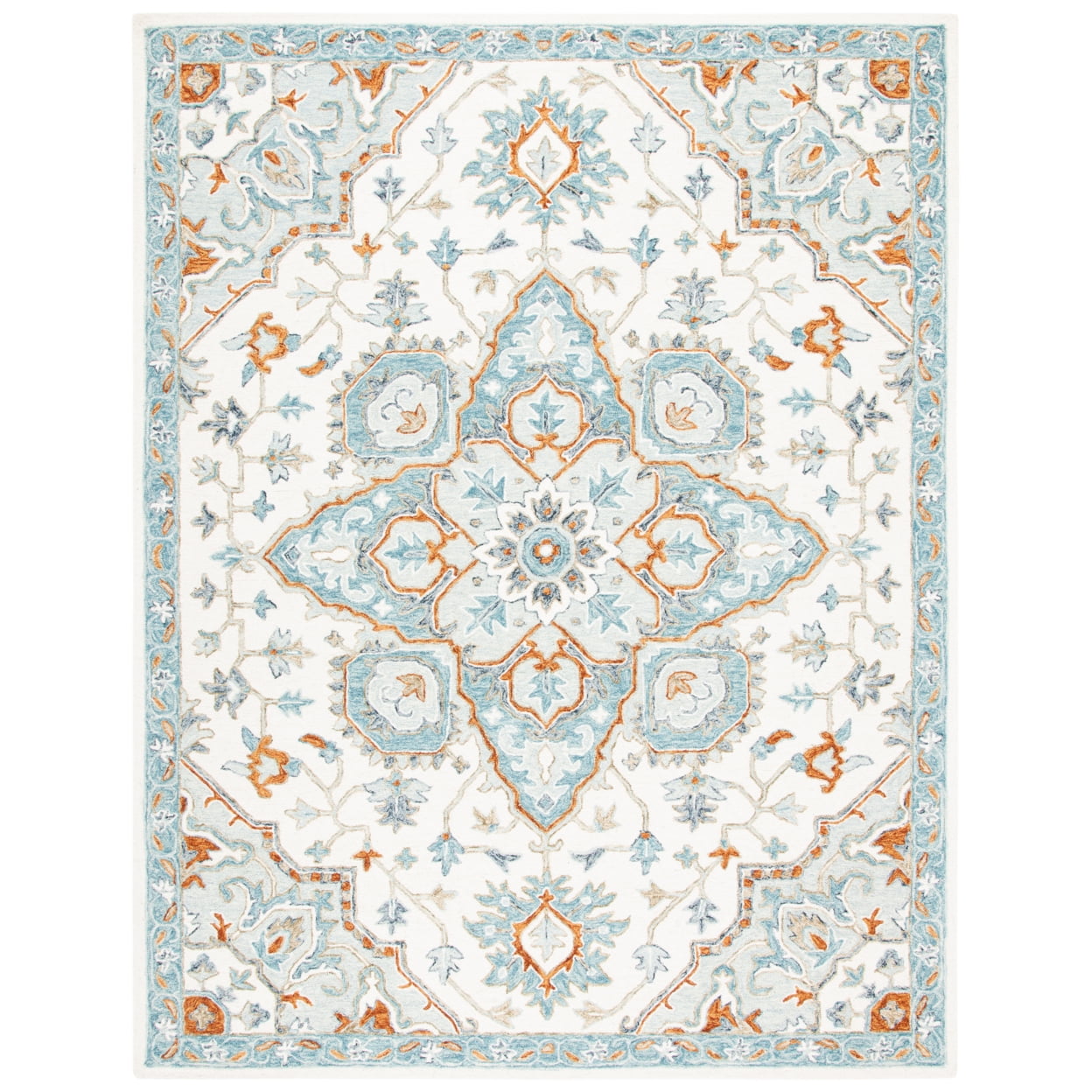 Handmade Ivory and Blue Wool Tufted 5' x 8' Rug
