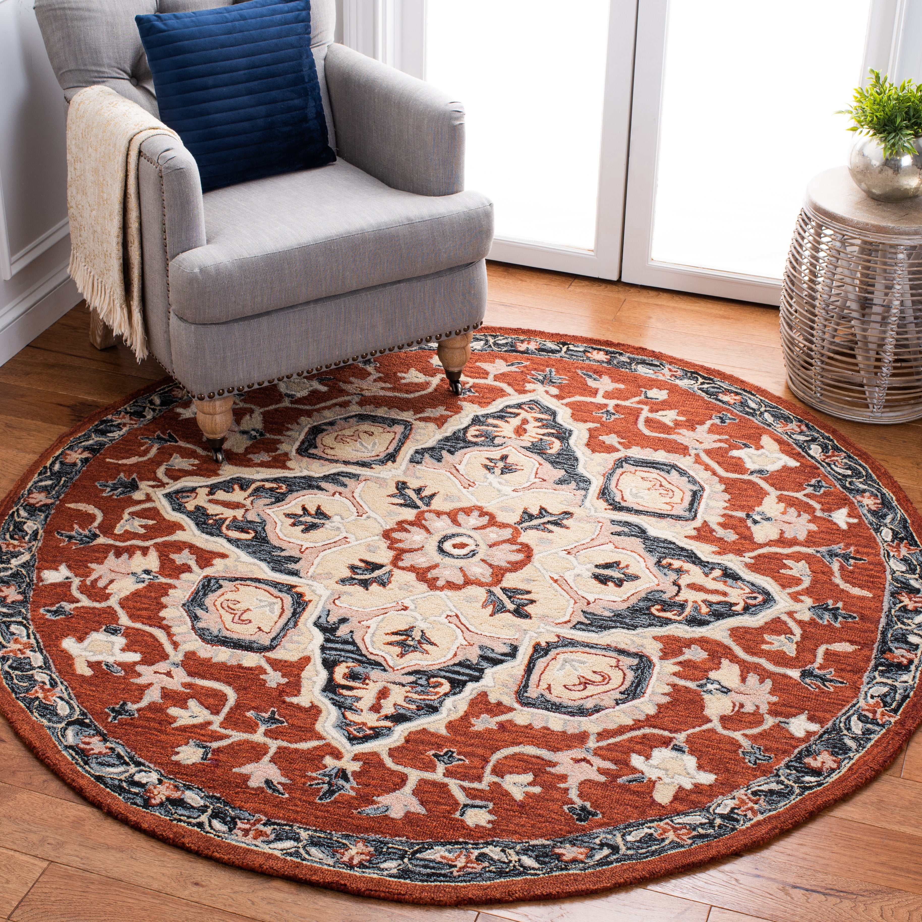 Safavieh Heritage Kagan Oriental Area Rug, Red/Black, 6' x 6' Round