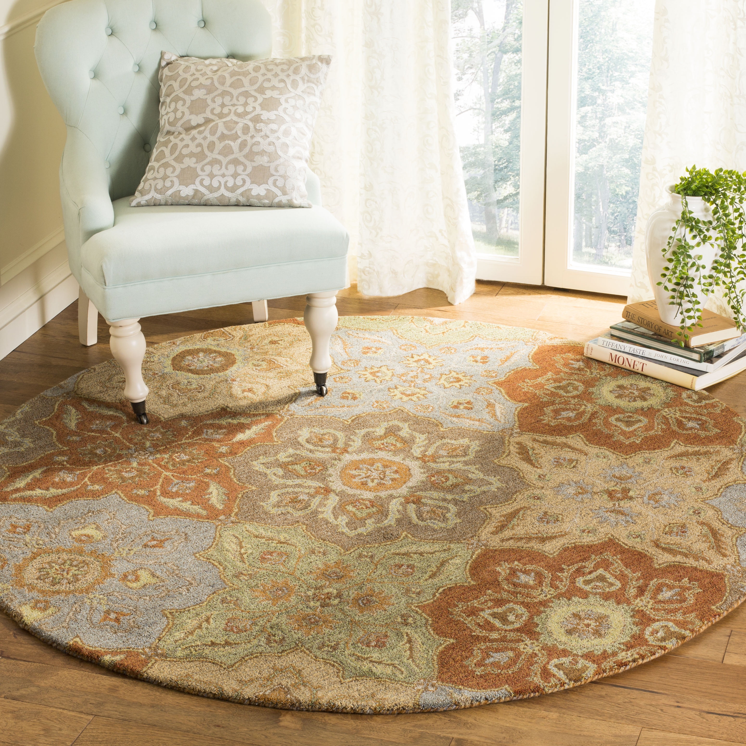 Multi-Color Round Hand-Tufted Wool Area Rug, 6' x 6'