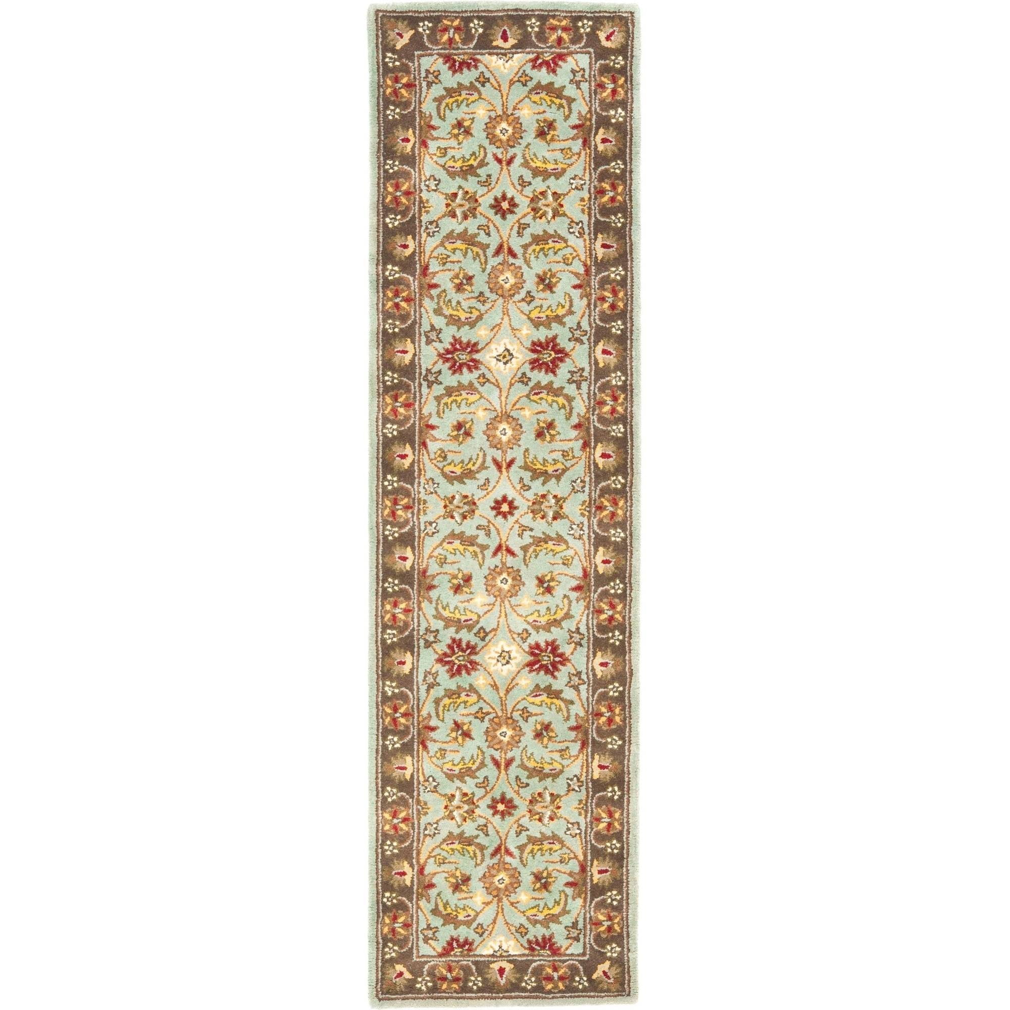 Blue and Brown Handmade Wool Runner Rug, 2'3" x 8'