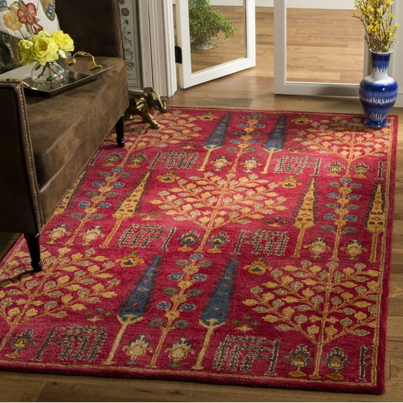 SAFAVIEH Heritage Kynaston Floral Wool Area Rug, Red/Multi, 6' x 6' Square
