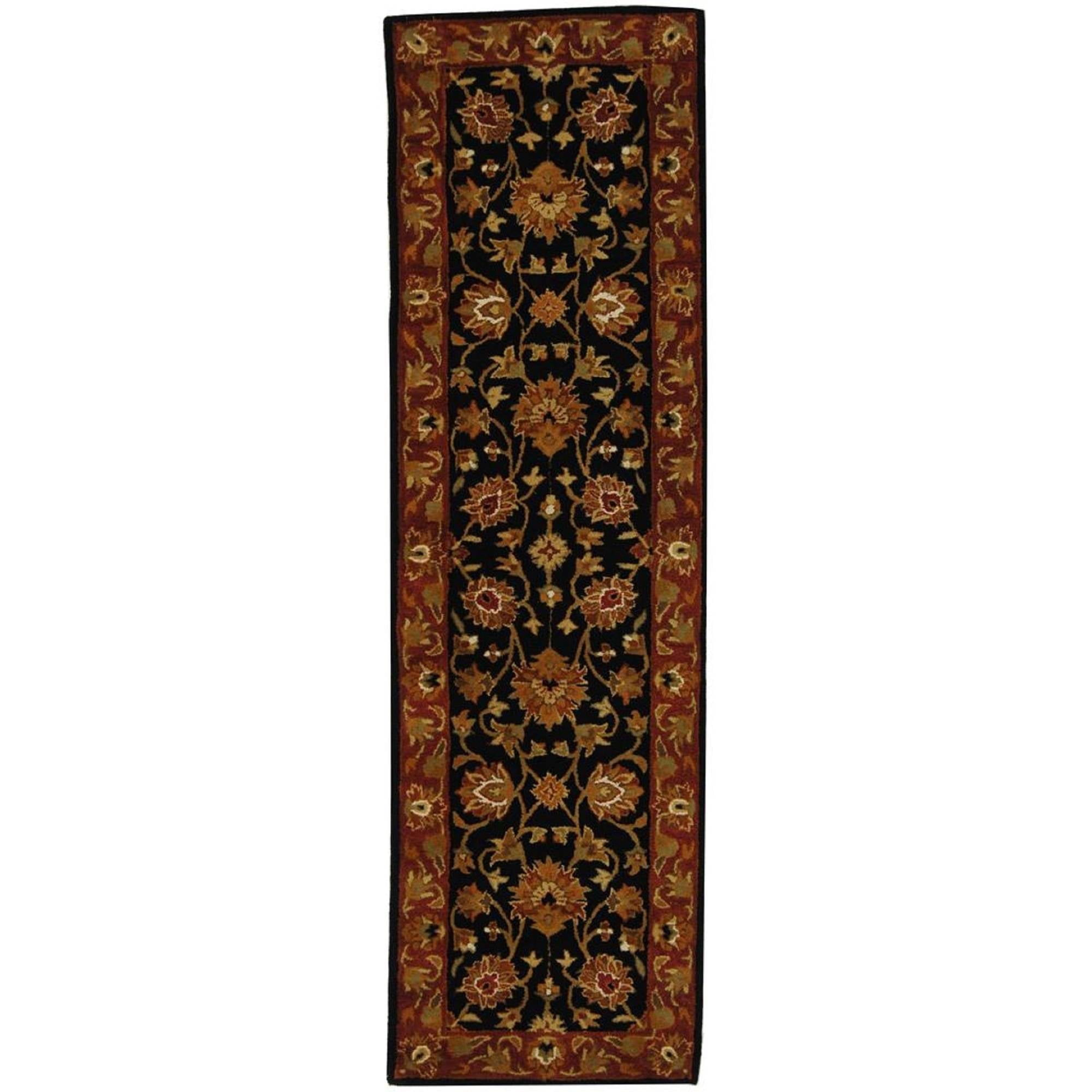 Handmade Black and Red Wool Tufted Runner Rug, 2'3" x 10'