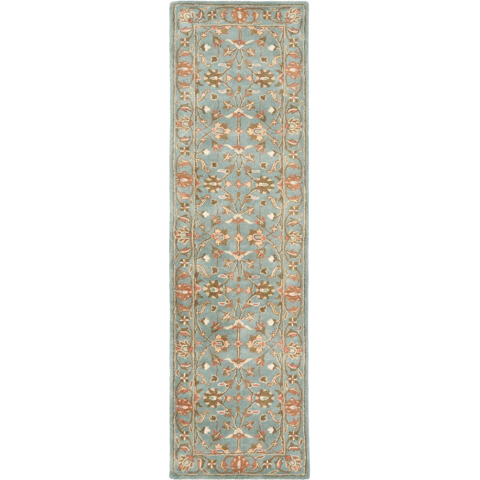 Heritage Blue and Beige Wool Hand-Tufted Runner Rug