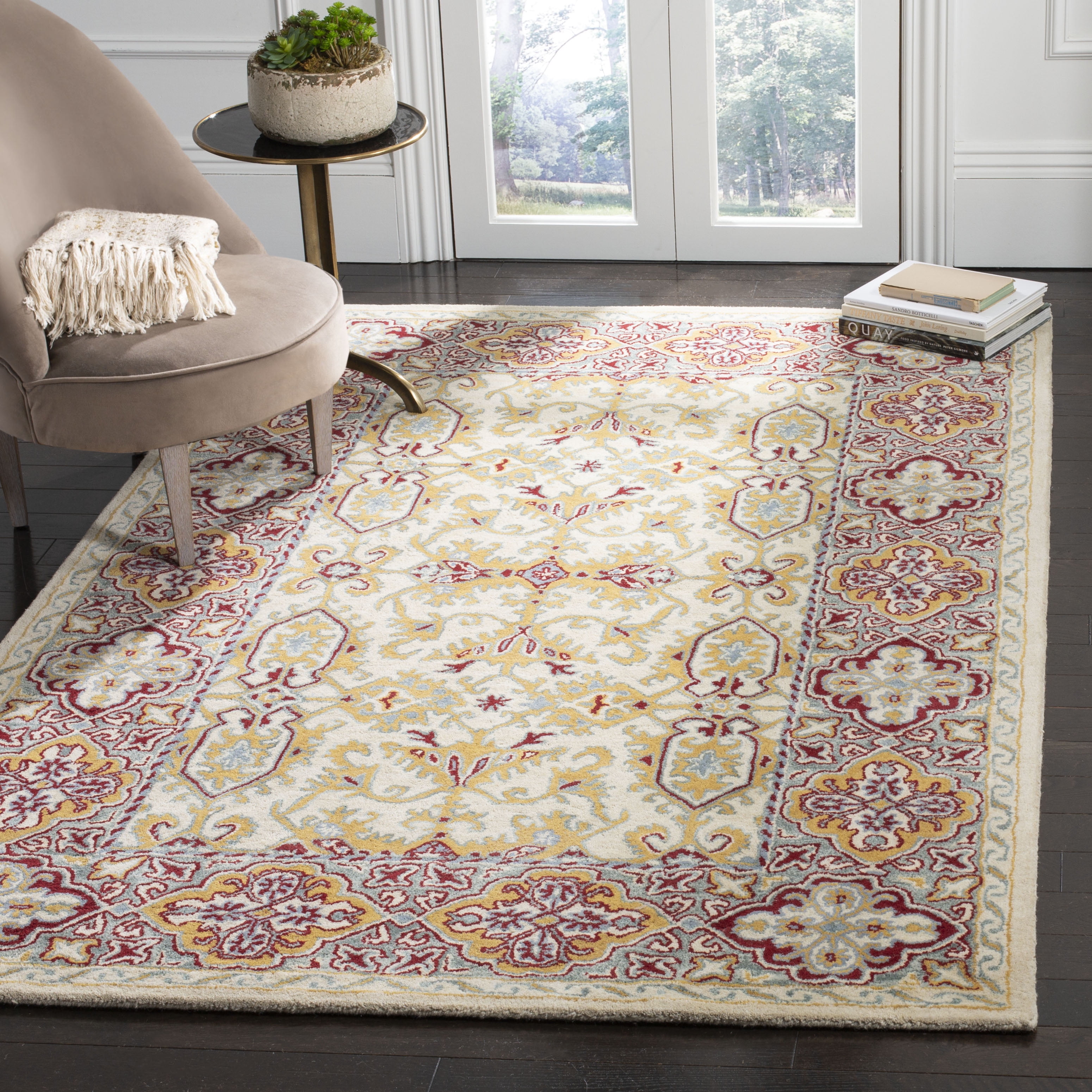 Ivory and Blue Hand-Tufted Wool Area Rug