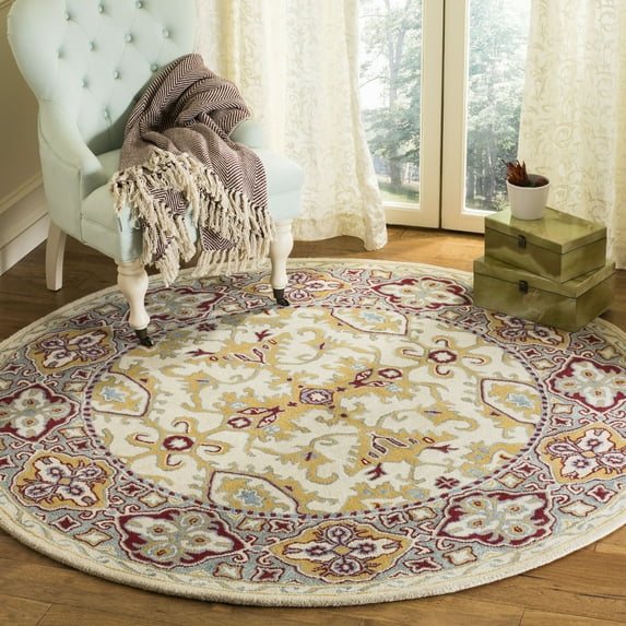 Safavieh Heritage Lennard Floral Wool Area Rug, Ivory/Blue, 6' x 6' Round