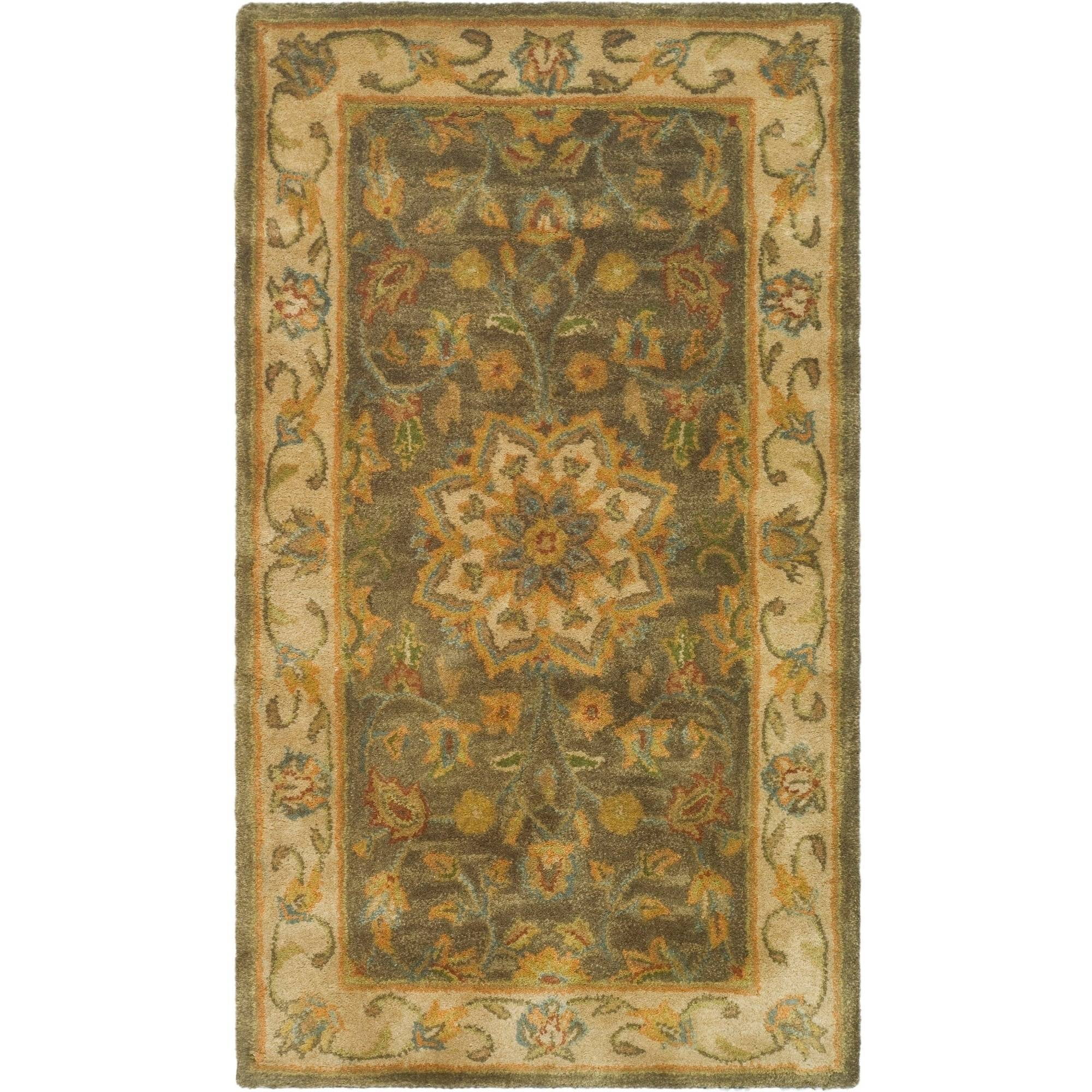 Hand-Tufted Green and Taupe Wool Oriental Area Rug, 2'3" x 4'